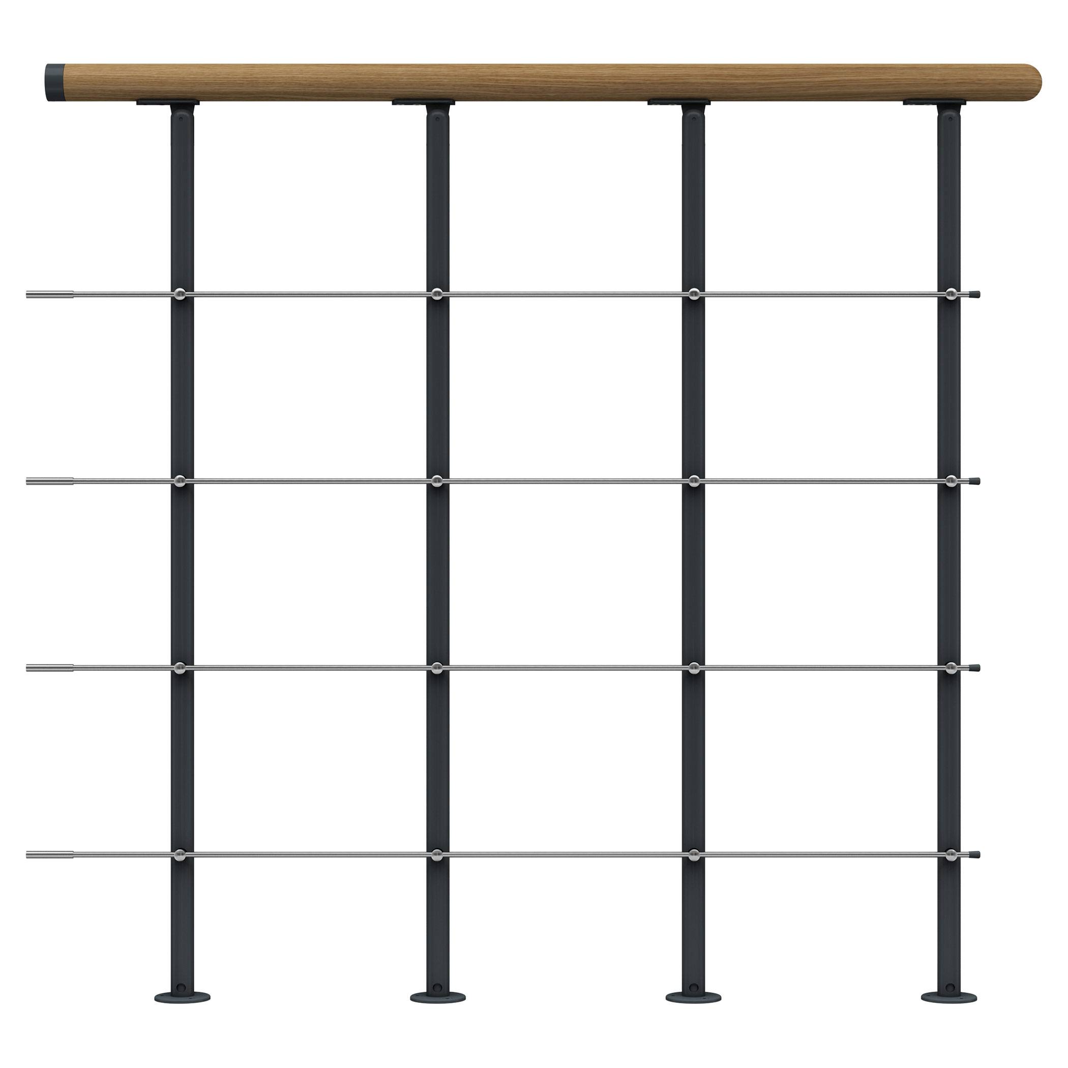 Dolle Brüstungsgeländer Startpaket 1m lang in Eiche/anthrazit mit mitlaufenden Edelstahlstäben für Mittelholmtreppe Boston