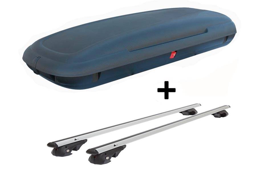 VDP-CA480 Dachbox 480 Liter Carbon Look abschließbar + VDP004 Alu Relingträger kompatibel mit für Ford Galaxy 2000-2010 abschließbar