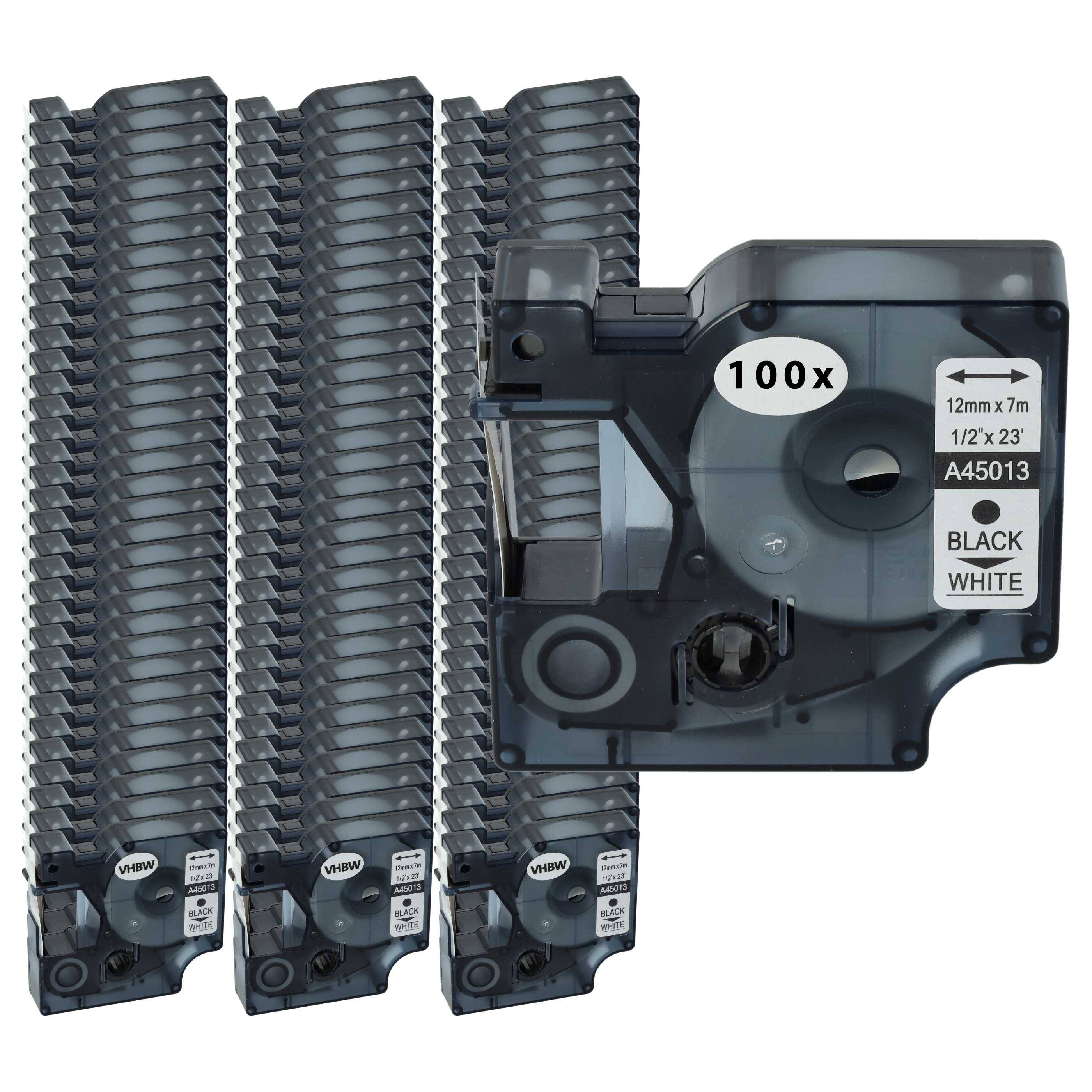 vhbw 100x Schriftband-Kassette kompatibel mit Dymo LabelManager 100, 210D, 120P, 200, 100 Plus, 160 Etiketten-Drucker 7m x 12mm Schwarz auf Weiß