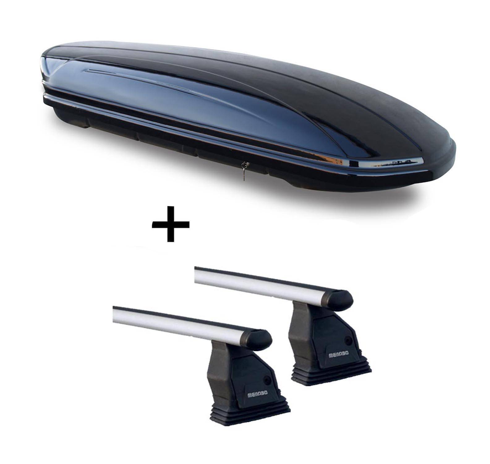 Dachbox VDPMAA580 580 Ltr abschließbar schwarz + Dachträger Menabo Tema kompatibel mit für BMW 3er Berlina E90 2005-2011 Aluminium