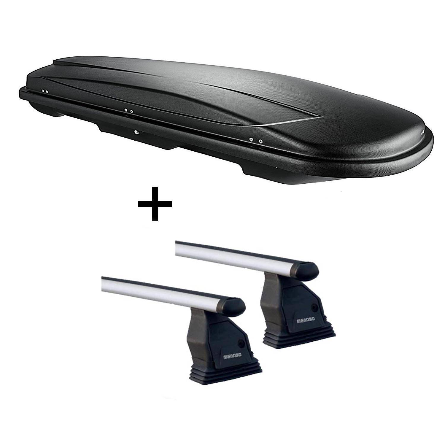 Dachbox VDPJUXT600 abschließbar 600 Ltr + Dachträger Menabo Tema kompatibel mit für BMW 3er Berlina E90 2005-2011 Aluminium