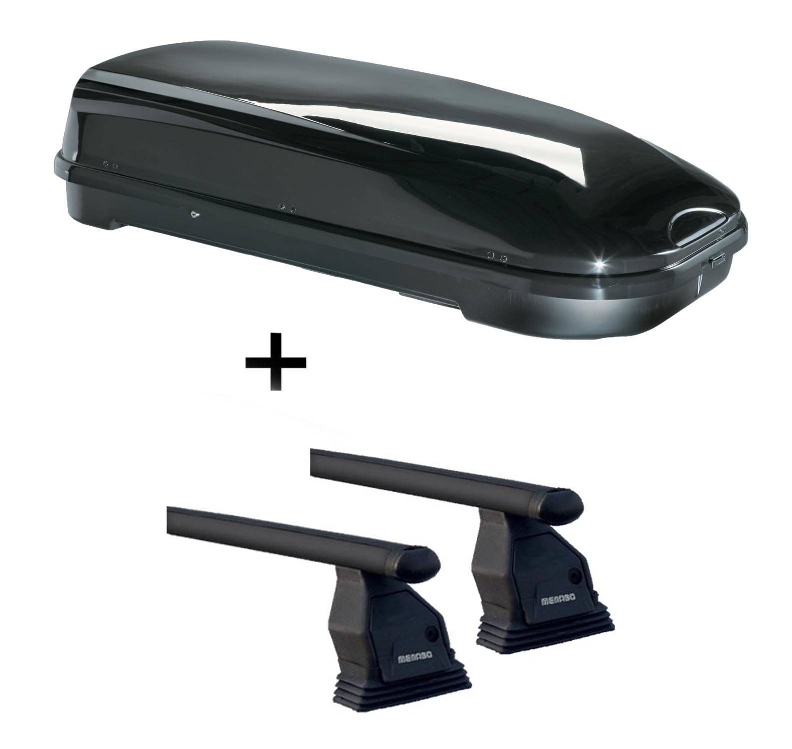 Dachbox VDPFL580 schwarz glänzend 580 Ltr + Dachträger Menabo Tema kompatibel mit für Citroen Jumpy (Kastenwagen) bis 2006