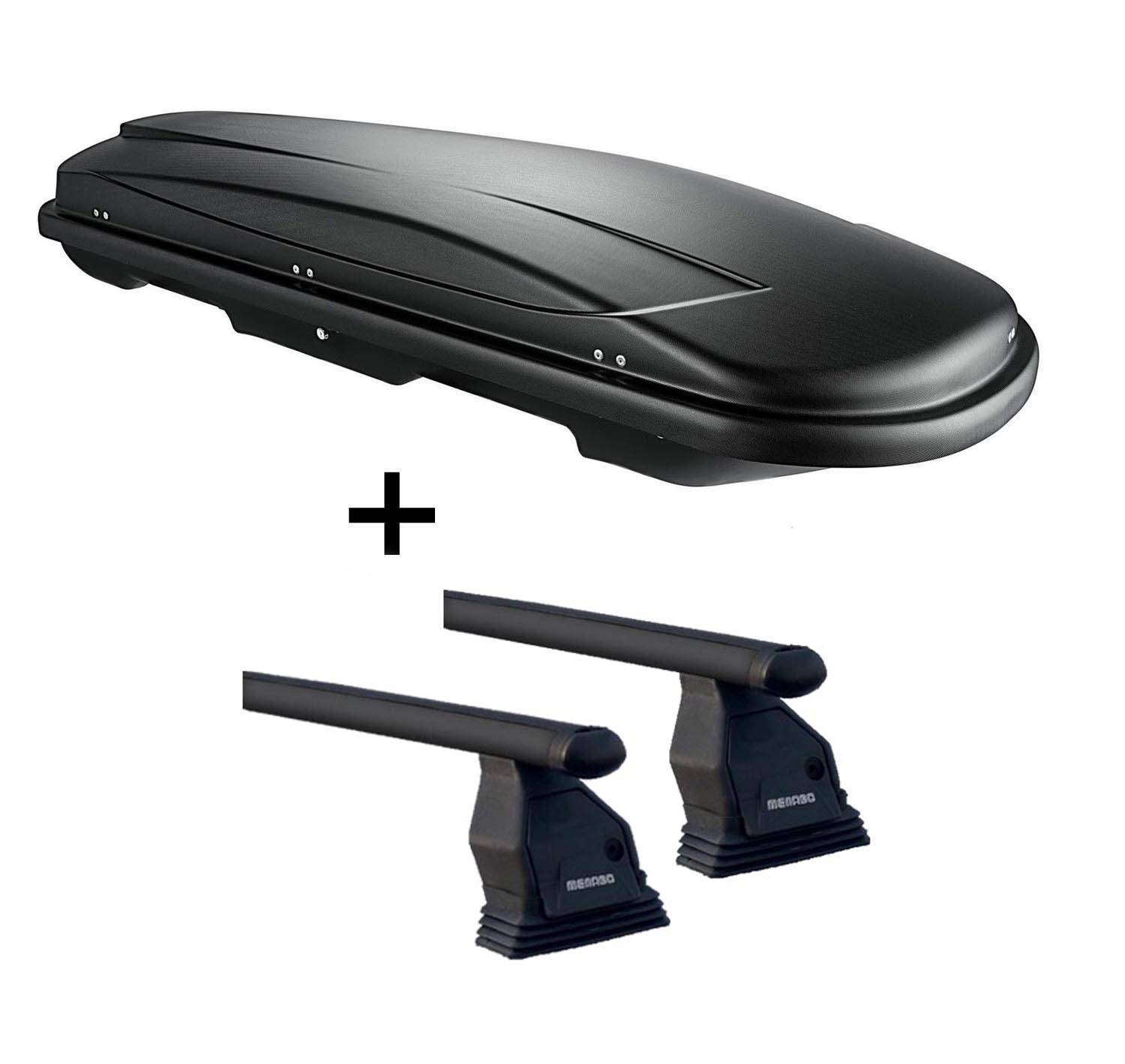 Dachbox VDP JUXT500 schwarz abschließbar 500 Ltr + Dachträger Menabo Tema kompatibel mit für Renault Megane II 2002-2008 Stahl