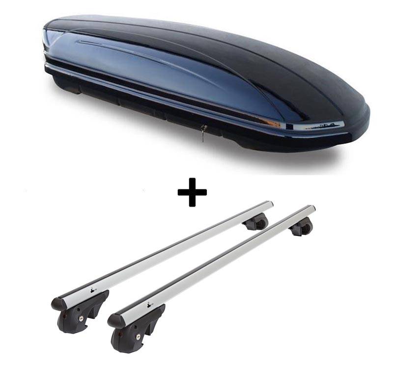 Dachbox VDPMAA460 460Ltr schwarz glänzend abschließbar + Alu Relingträger VDP004L kompatibel mit für VW Golf V Variant 1K 07-10
