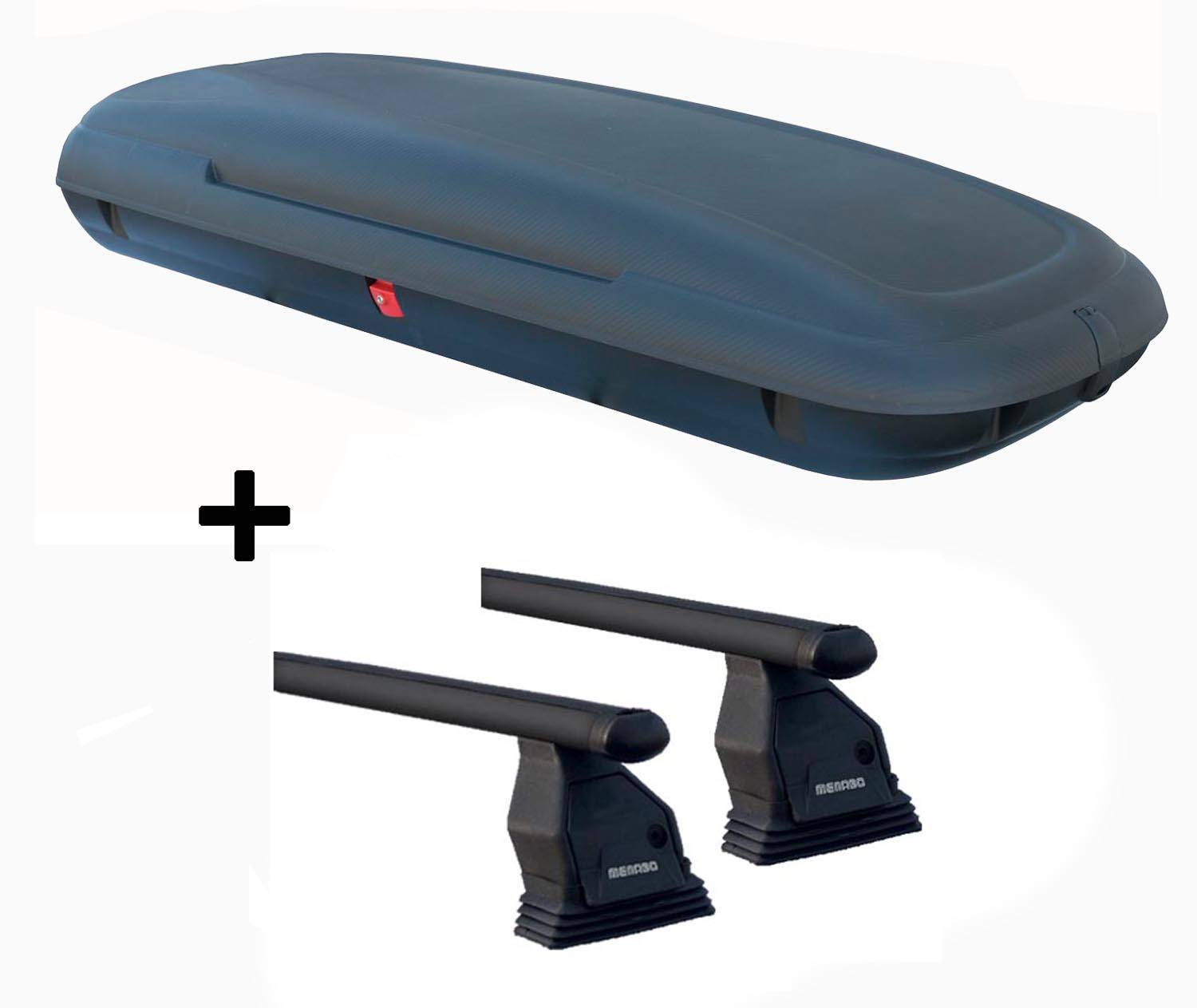 Dachbox VDPCA480 480 Ltr carbonlook + Stahl Dachträger Menabo Tema kompatibel mit für Mercedes B-Klasse W245 2005-2011