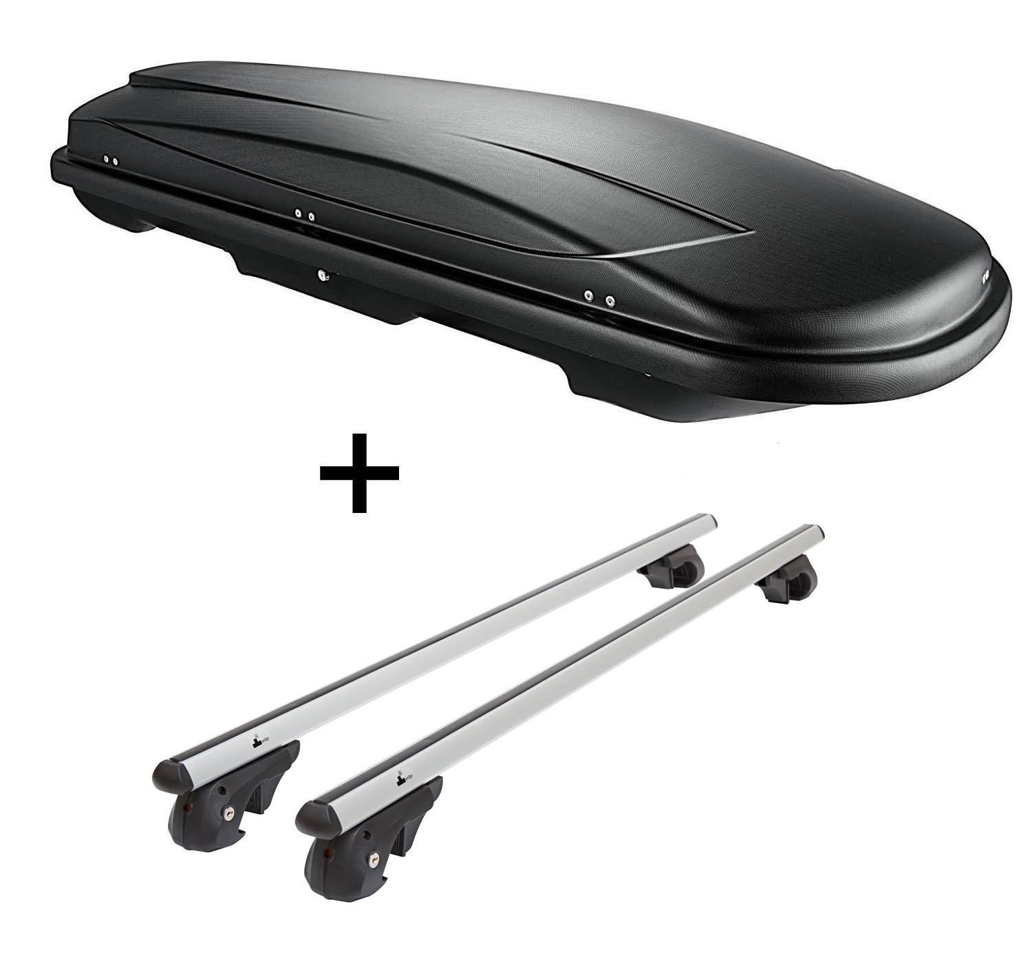 Skibox VDPJUXT600 600Ltr abschließbar + Alu Relingträger VDP004L kompatibel mit für VW Golf V Variant 1K 07-10