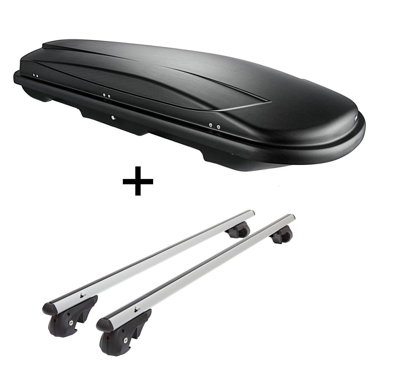 Skibox VDPJUXT400 400Ltr schwarz abschließbar + Alu Relingträger VDP004XL kompatibel mit für Opel Antara ab 06