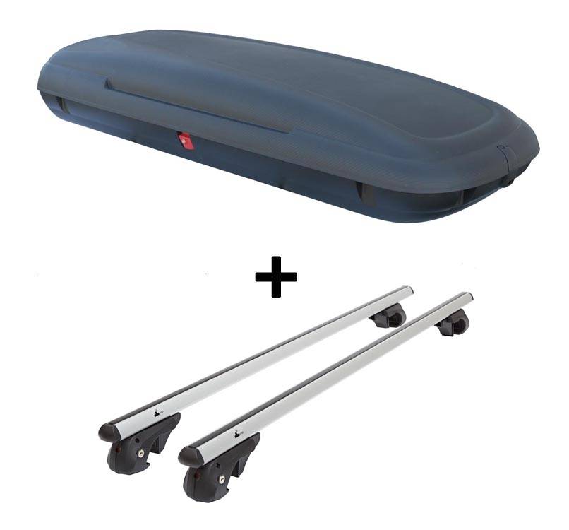 Dachbox VDPCA480 480Ltr carbonlook + Alu Relingträger VDP004L kompatibel mit für Mazda Premacy CP ab 99