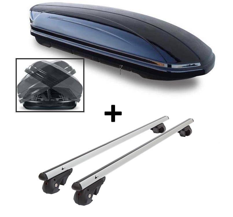 Dachbox VDPMAA580 580Ltr Duo beidseitig aufklappbar abschließbar + Alu Relingträger VDP004L kompatibel mit für Honda Accord Tourer CM 03-08