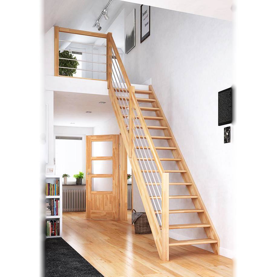 Dolle Raumspartreppe Paris ohne Setzstufen Buche unbehandelt Treppenlauf gerade Edelstahlrohre