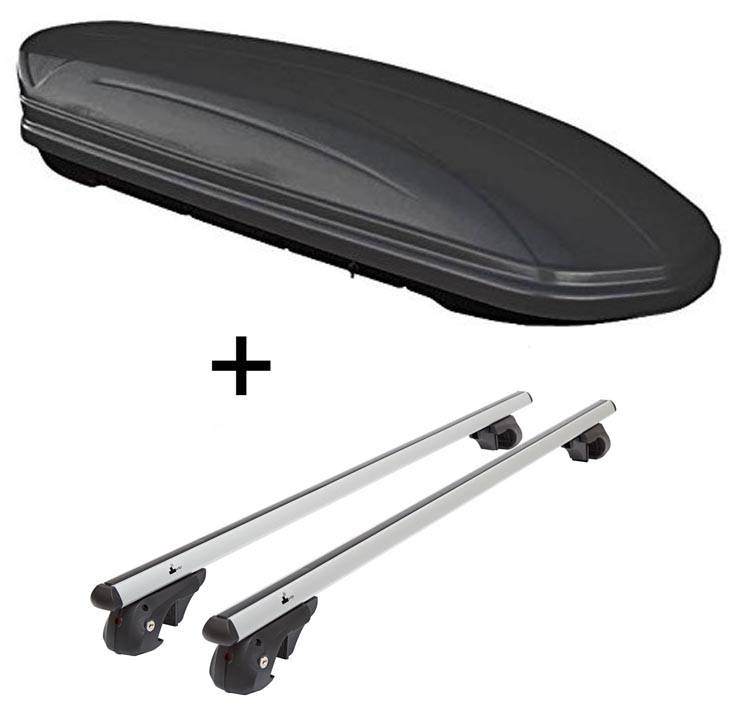 Dachbox VDPMAA460 460Ltr schwarz matt abschließbar + Alu Relingträger VDP004L kompatibel mit für VW Passat Variant 3BG/B6 00-05