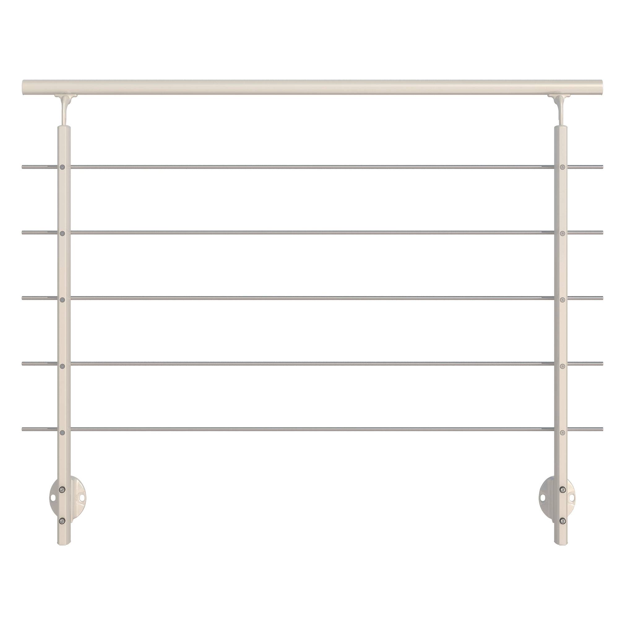 Dolle Brüstungsgeländer zur Wandmontage 1,5m Aluminium weiß mitlaufende Edelstahlstäbe Pfosten weiß oval, Handlauf weiß, rund