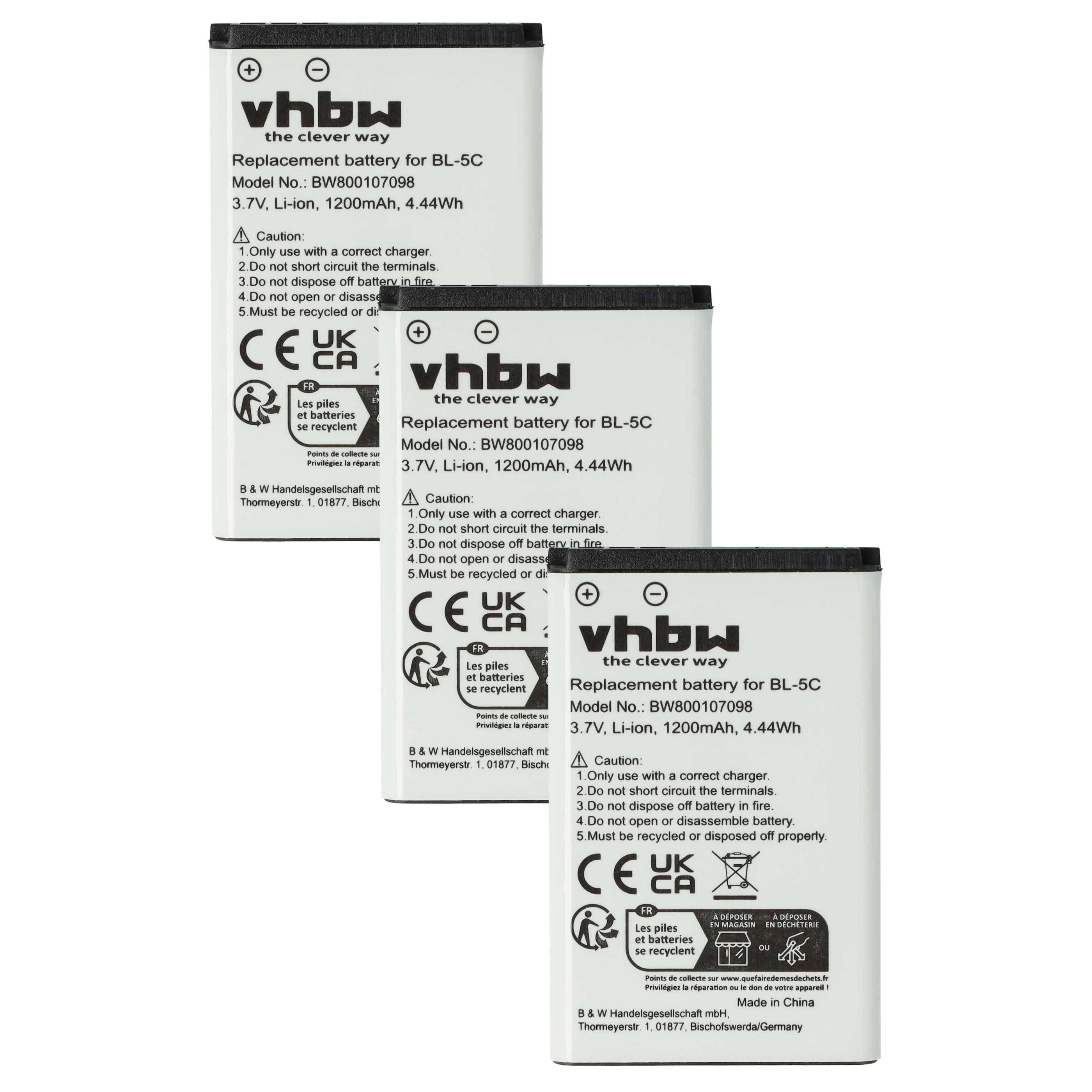 vhbw 3x Akku kompatibel mit Saiet Pronto Max, SCUDOtre+ Handy Smartphone Telefon (1200 mAh, 3,7 V, Li-Ion)