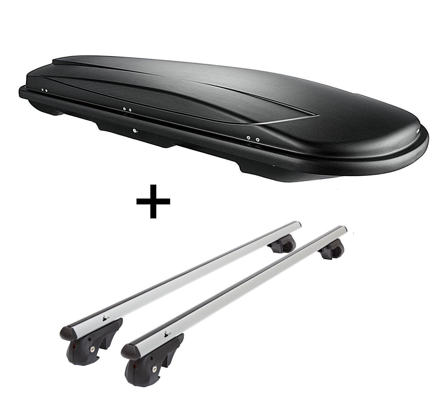 Skibox VDPJUXT500 500Ltr abschließbar schwarz + Alu Relingträger VDP004XL kompatibel mit für Renault Scenic ab 13