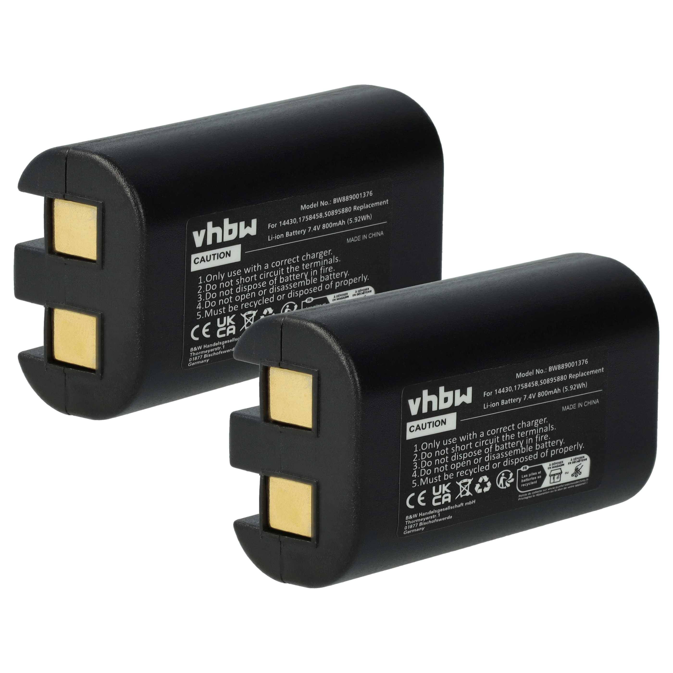 vhbw 2x Akku Ersatz für 3M W003688, S0895880 für Drucker Kopierer Scanner Etiketten-Drucker (800 mAh, 7,4 V, Li-Ion)