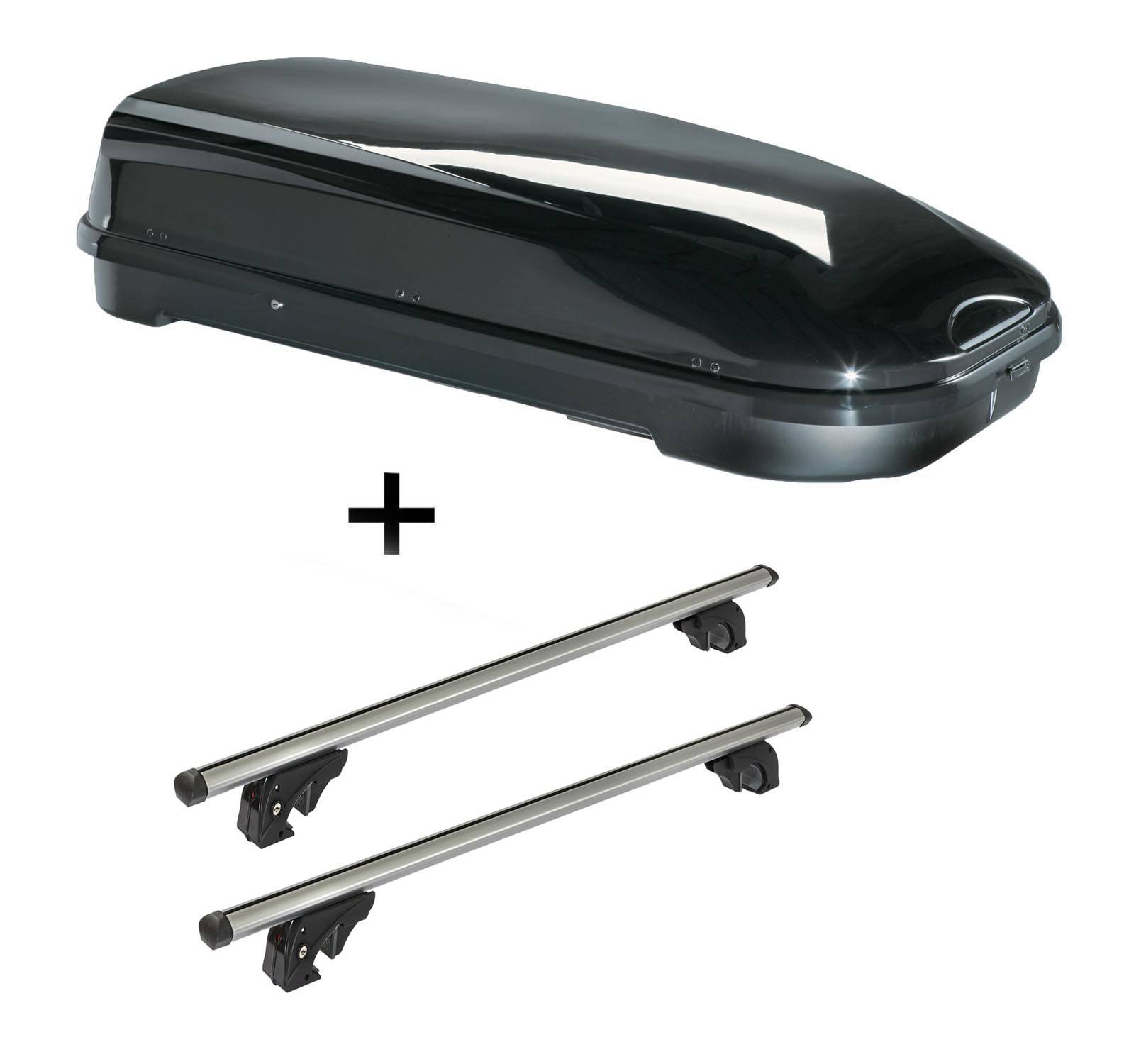 Dachbox VDPFL580 580Ltr schwarz glänzend + Dachträger/Relingträger VDP LION1 kompatibel mit Bmw Serie 3 (E91) Touring (5 Türer) 05-12