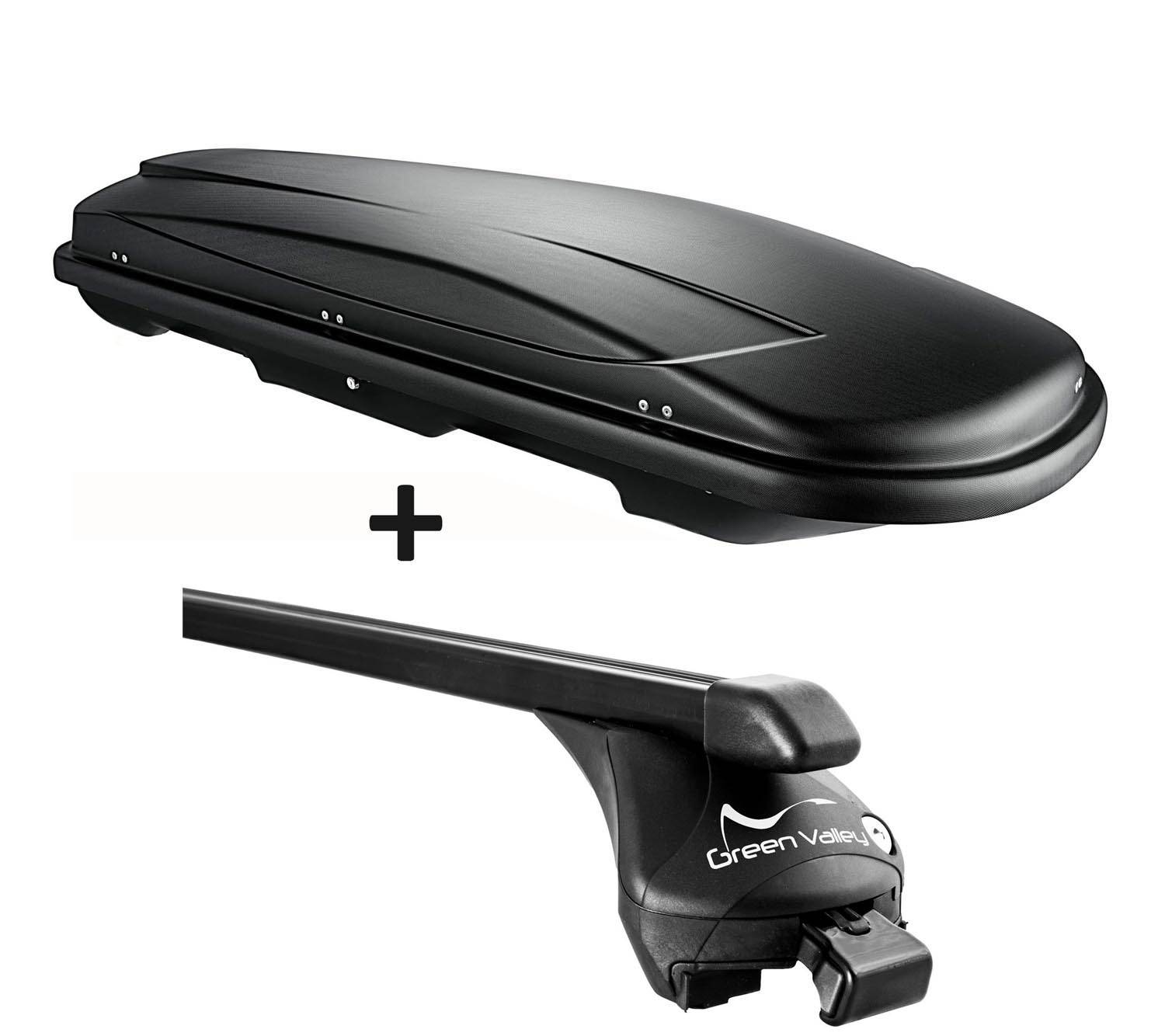 Skibox schwarz VDP JUXT600 lit + Relingträger kompatibel mit für Fiat 500X ab 2015 bis aufliegend