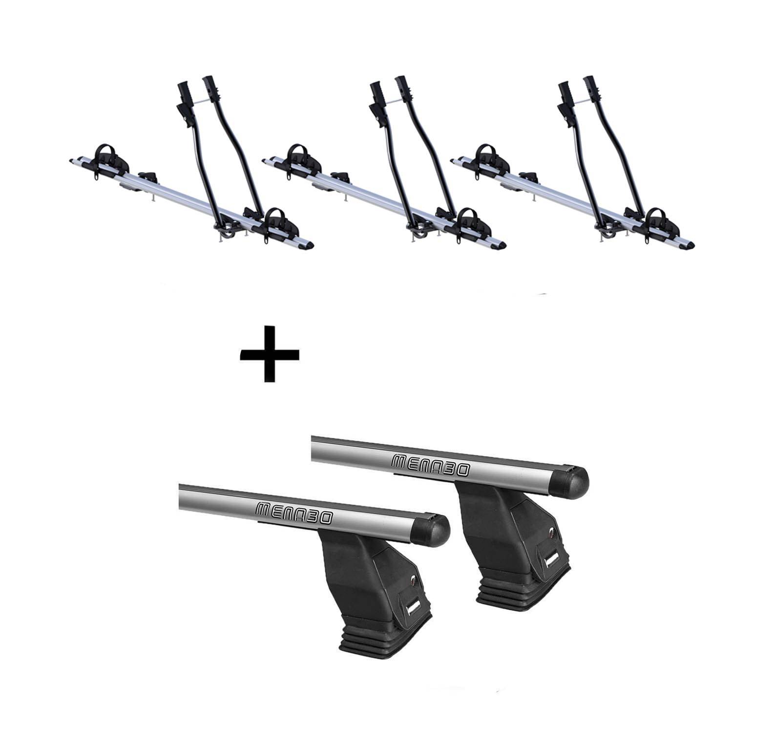 3x Fahrradträger SAGITTAR + Dachträger Menabo Tema kompatibel mit Mahdindra Xuv 500 (SUV 5 Türer ab 2013