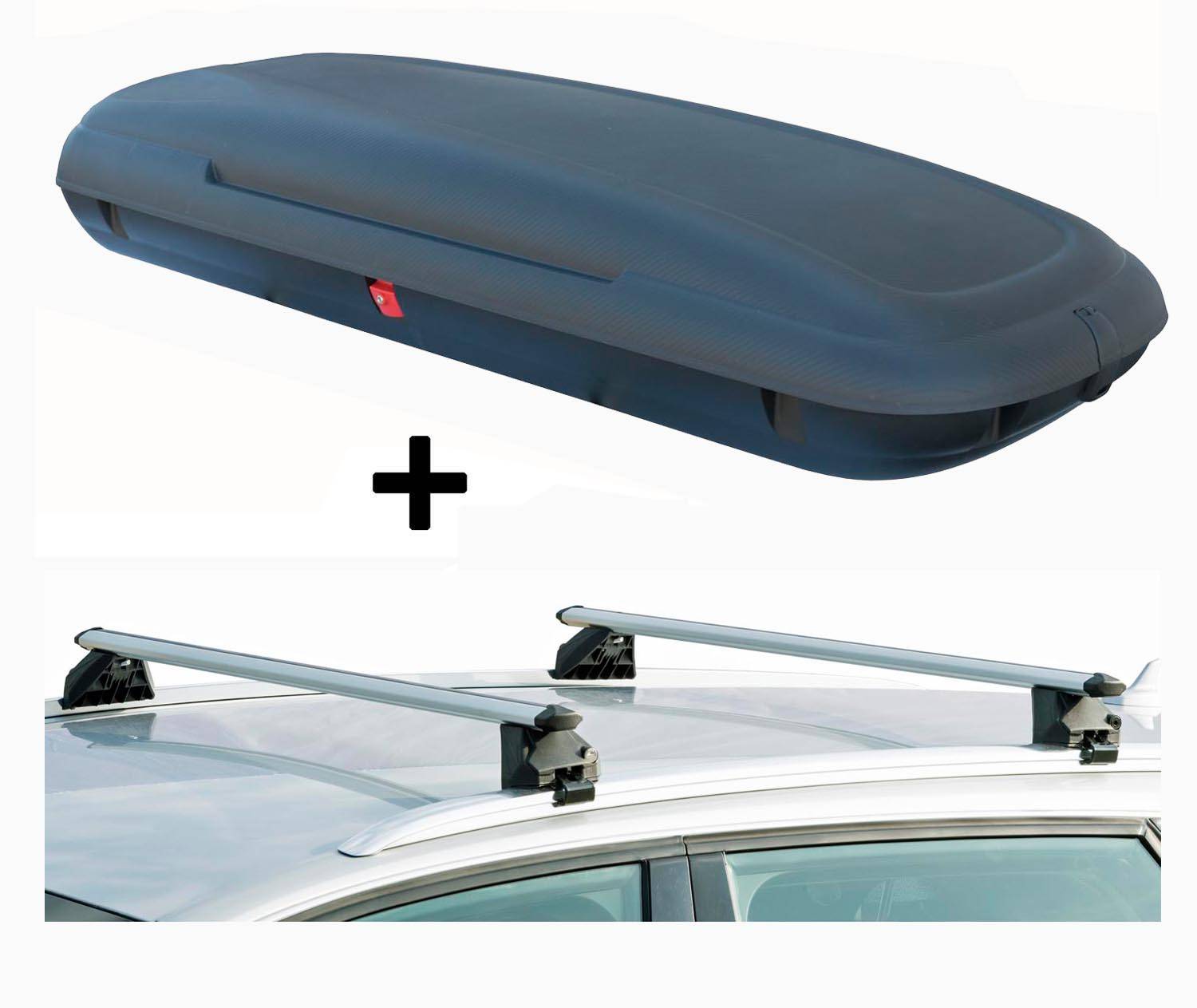 Dachbox VDPCA480 480Ltr carbonlook + Dachträger CRV107A kompatibel mit für Renault Talisman Kombi (5 Türer) ab 2016
