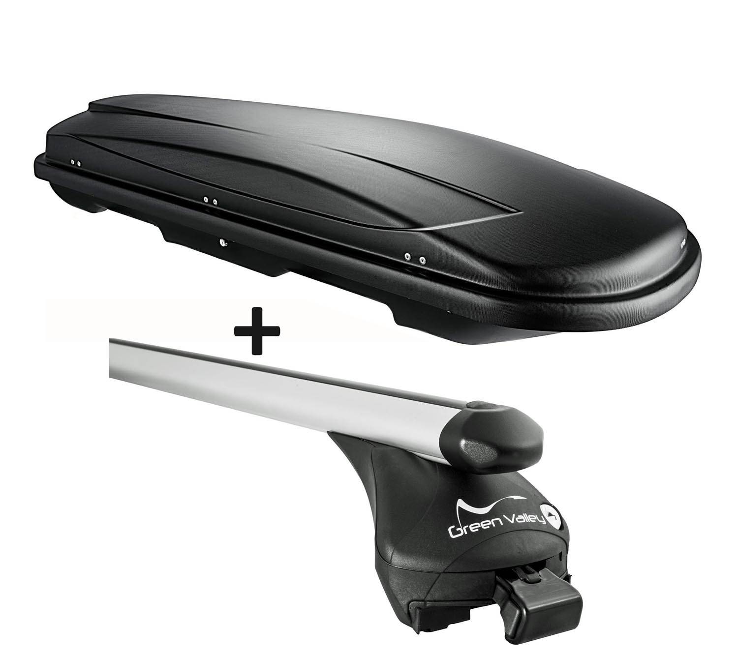 Skibox schwarz VDP JUXT 400 lit + Relingträger Alu kompatibel mit für Ford S-Max ab 2015 bis