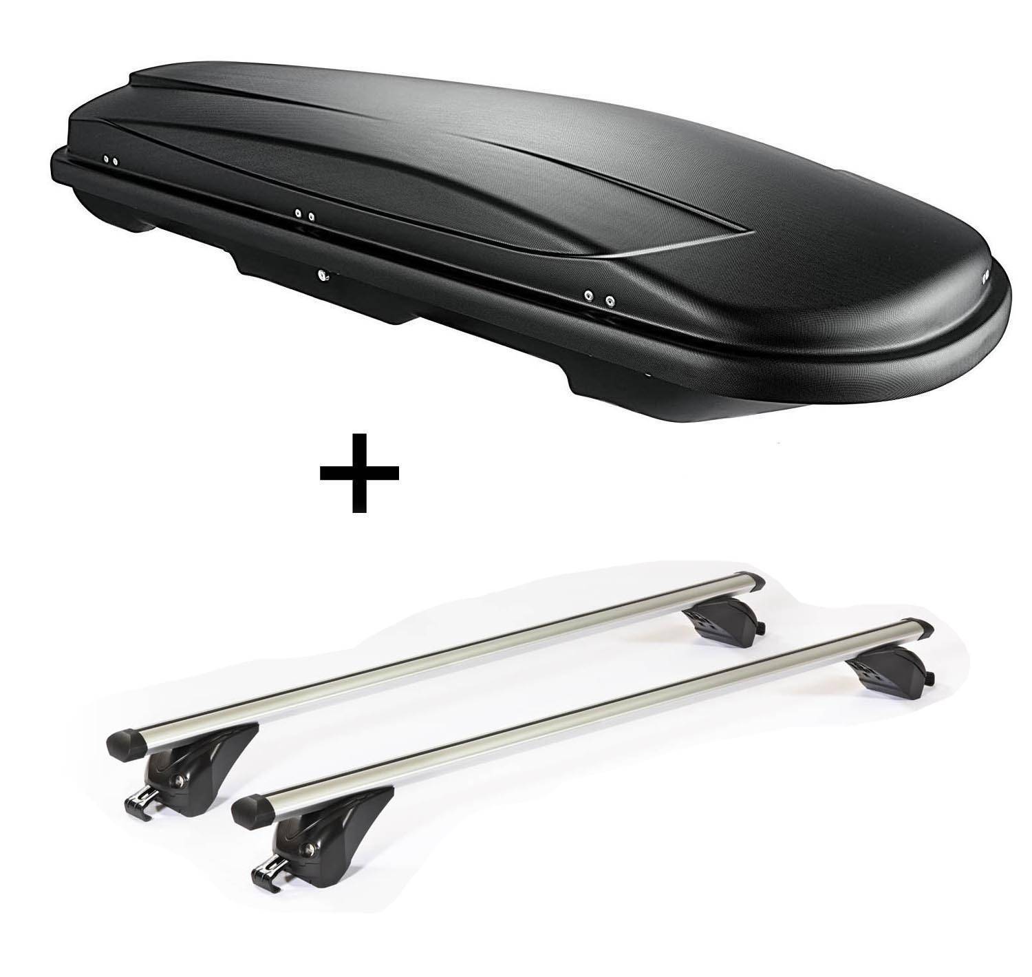 Dachbox VDPJUXT600 600Ltr abschließbar + Dachträger/Relingträger VDP KING1 kompatibel mit für Lexus RX (5 Türer) ab 16