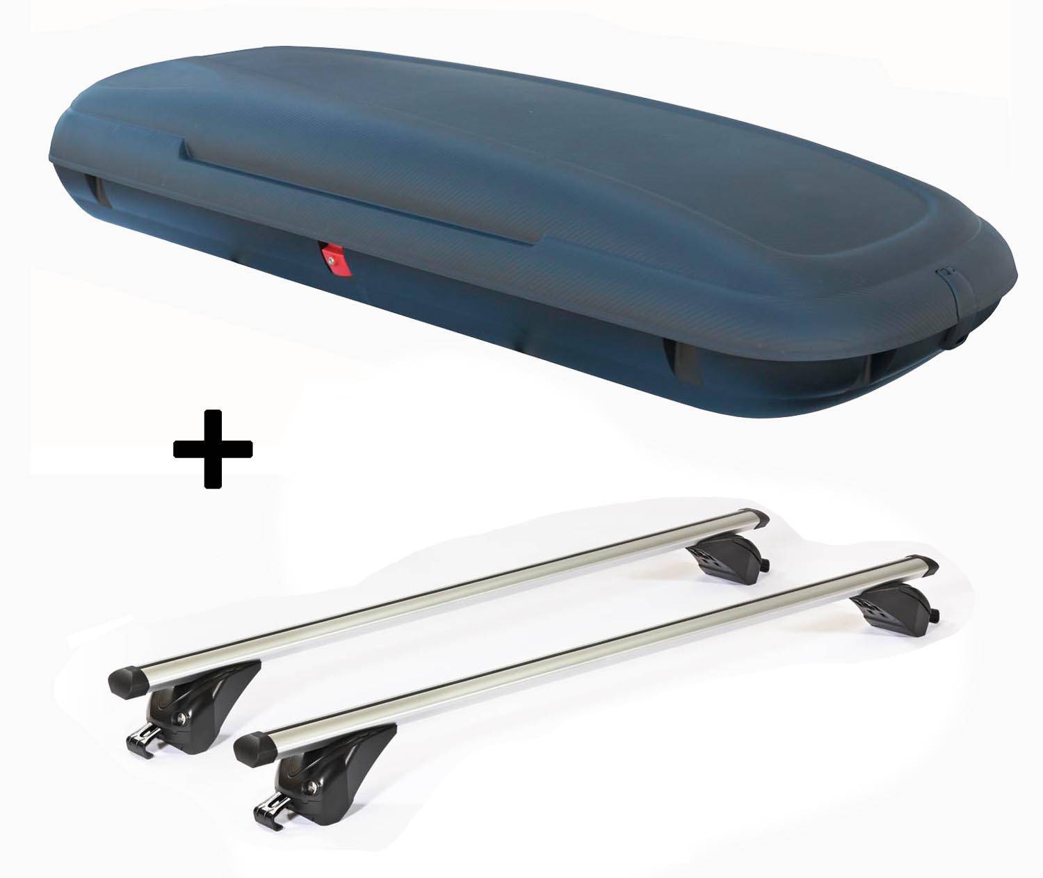 Dachbox VDPCA480 480Ltr carbonlook + Dachträger/Relingträger VDP KING1 kompatibel mit für Peugeot 4008 (5 Türer) 10-13