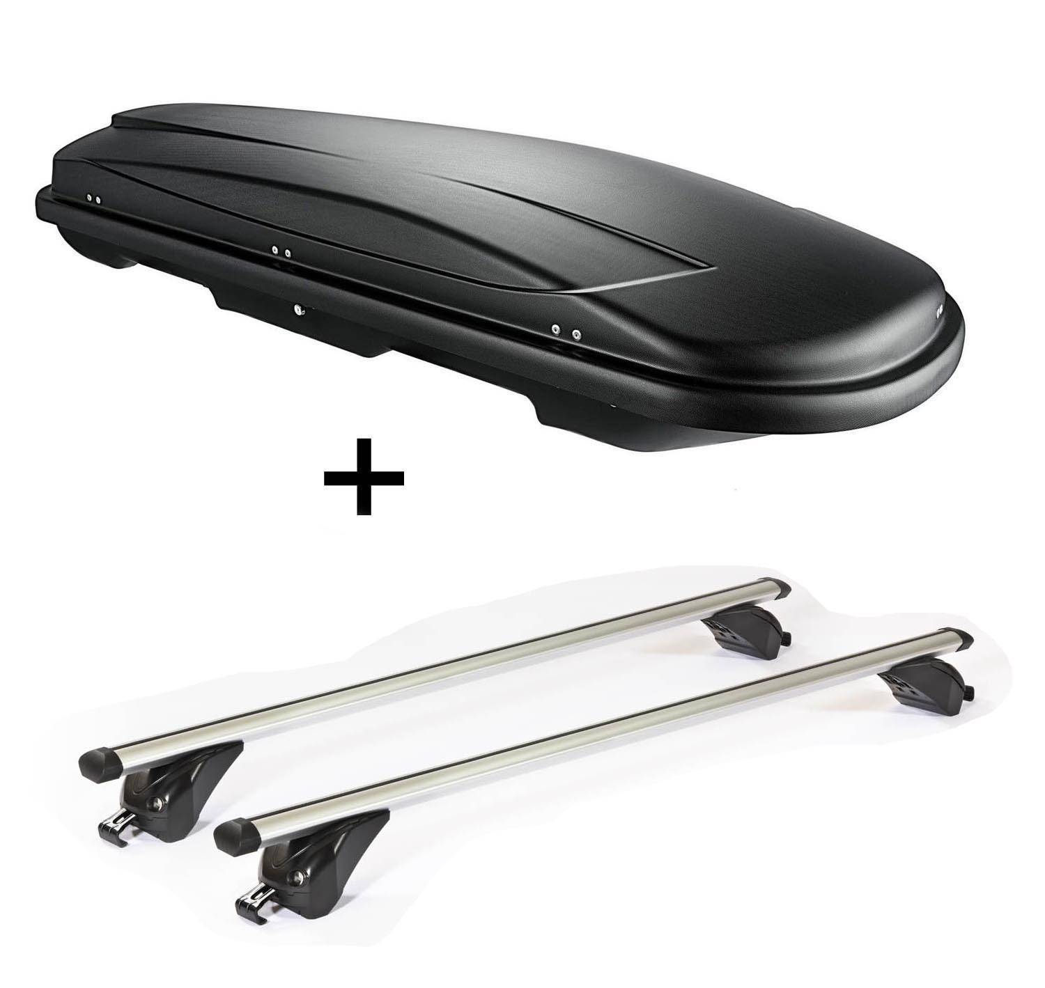 Dachbox VDPJUXT400 400Ltr schwarz abschließbar + Dachträger/Relingträger VDP KING1 kompatibel mit für Lexus RX (5 Türer) ab 16