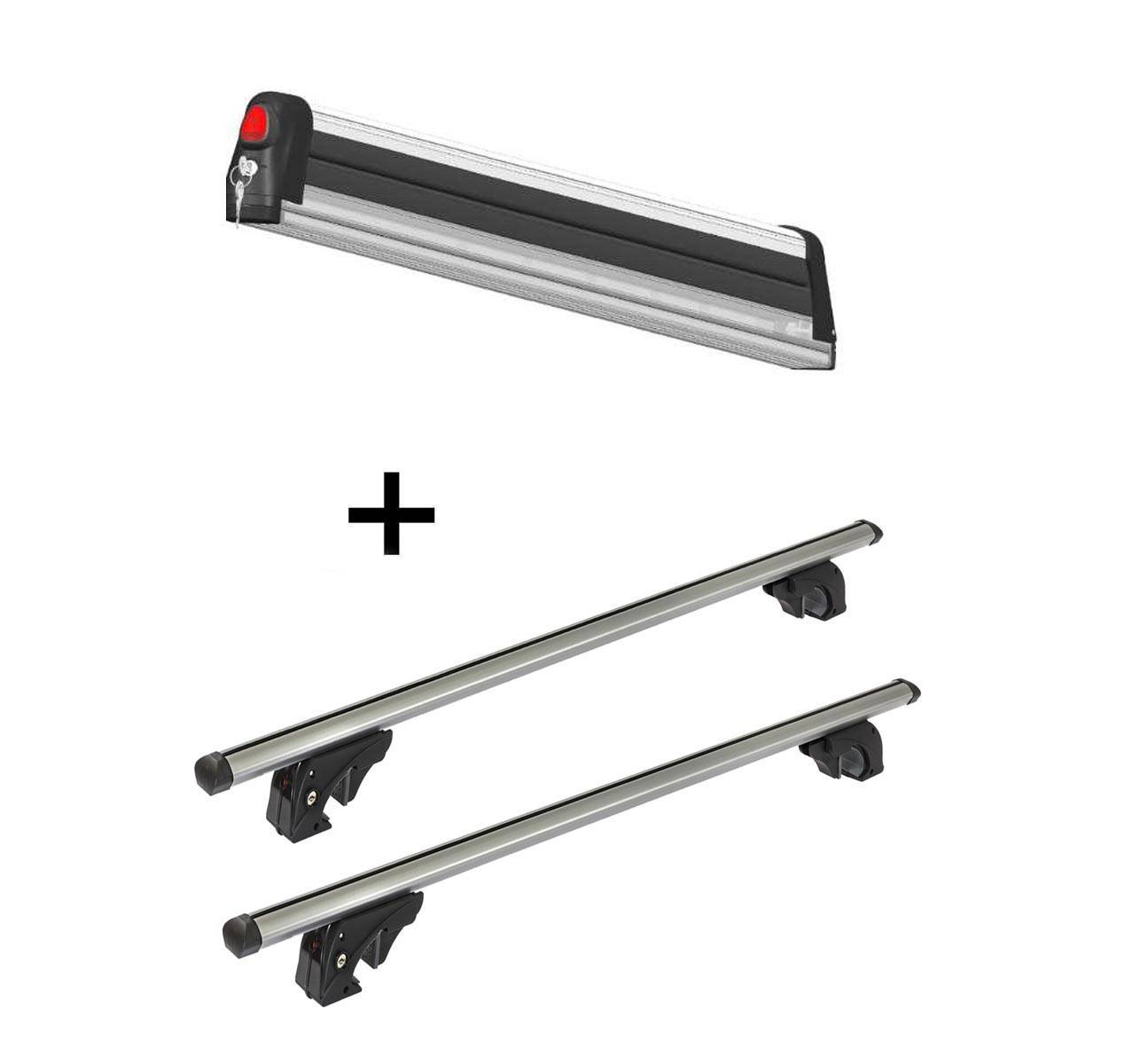 Skiträger VDP Trivor 5 Slide + Dachträger/Relingträger VDPLION1 kompatibel mit für Renault Clio IV Sporter / Grand Tourer (5 Türer) 13-16