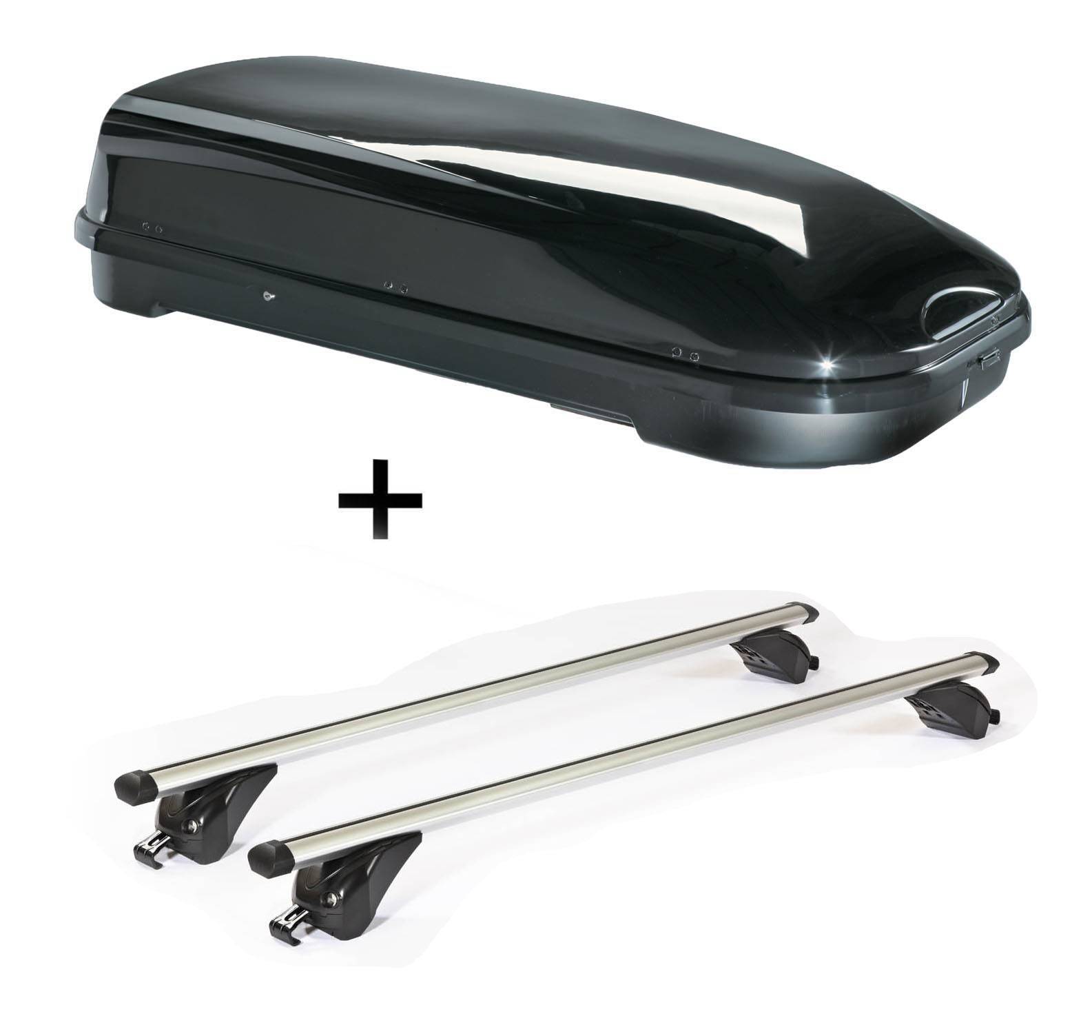 Dachbox VDPFL580 580Ltr schwarz glänzend + Dachträger/Relingträger VDP KING2 kompatibel mit für Audi A6 (4F/C6) Avant (5 Türer) 4-11