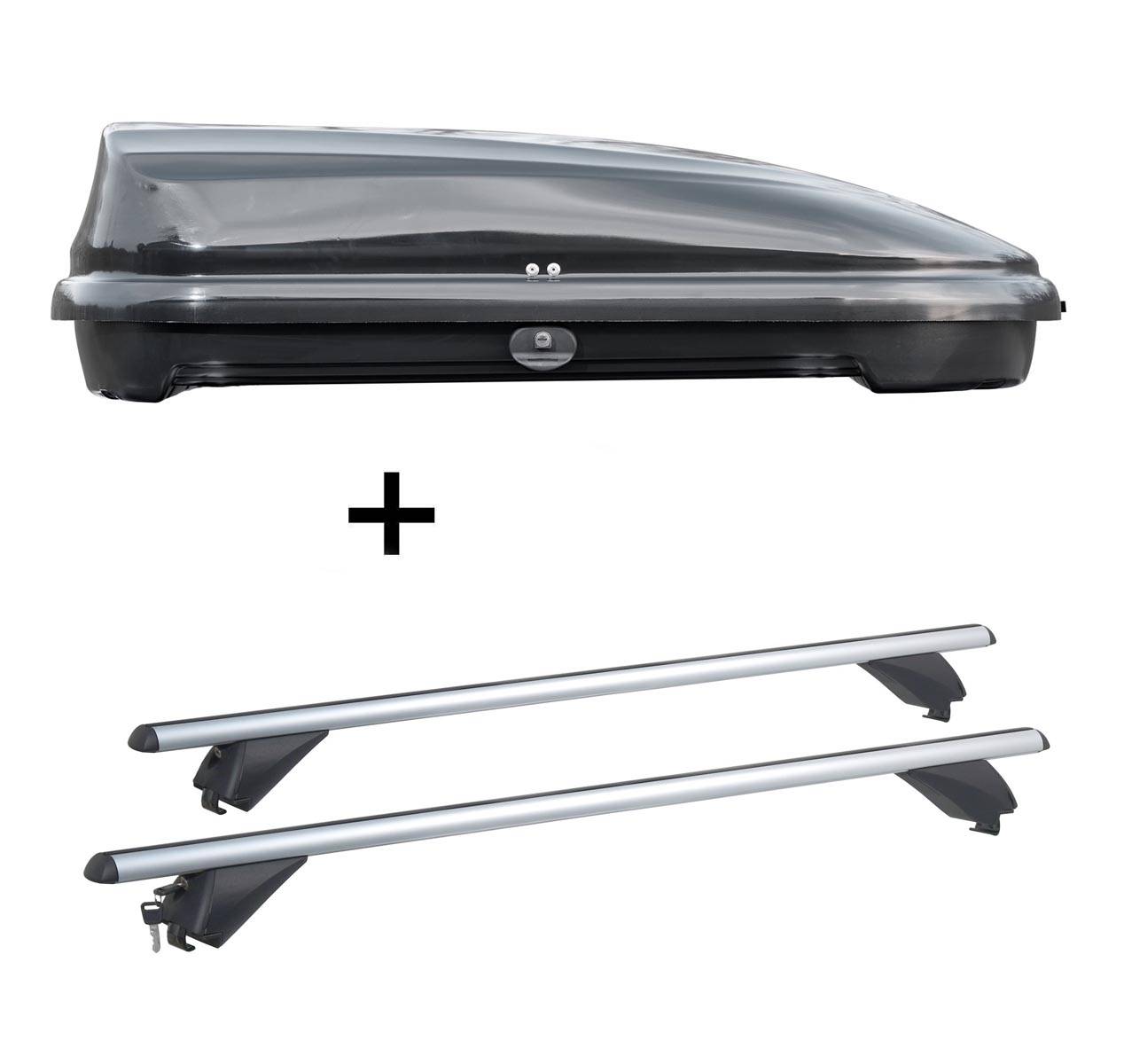 Dachbox VDPFL320 320Ltr schwarz glänzend + Alu Dachträger RB003 kompatibel mit für Mini Cooper (5Türer) ab 2014