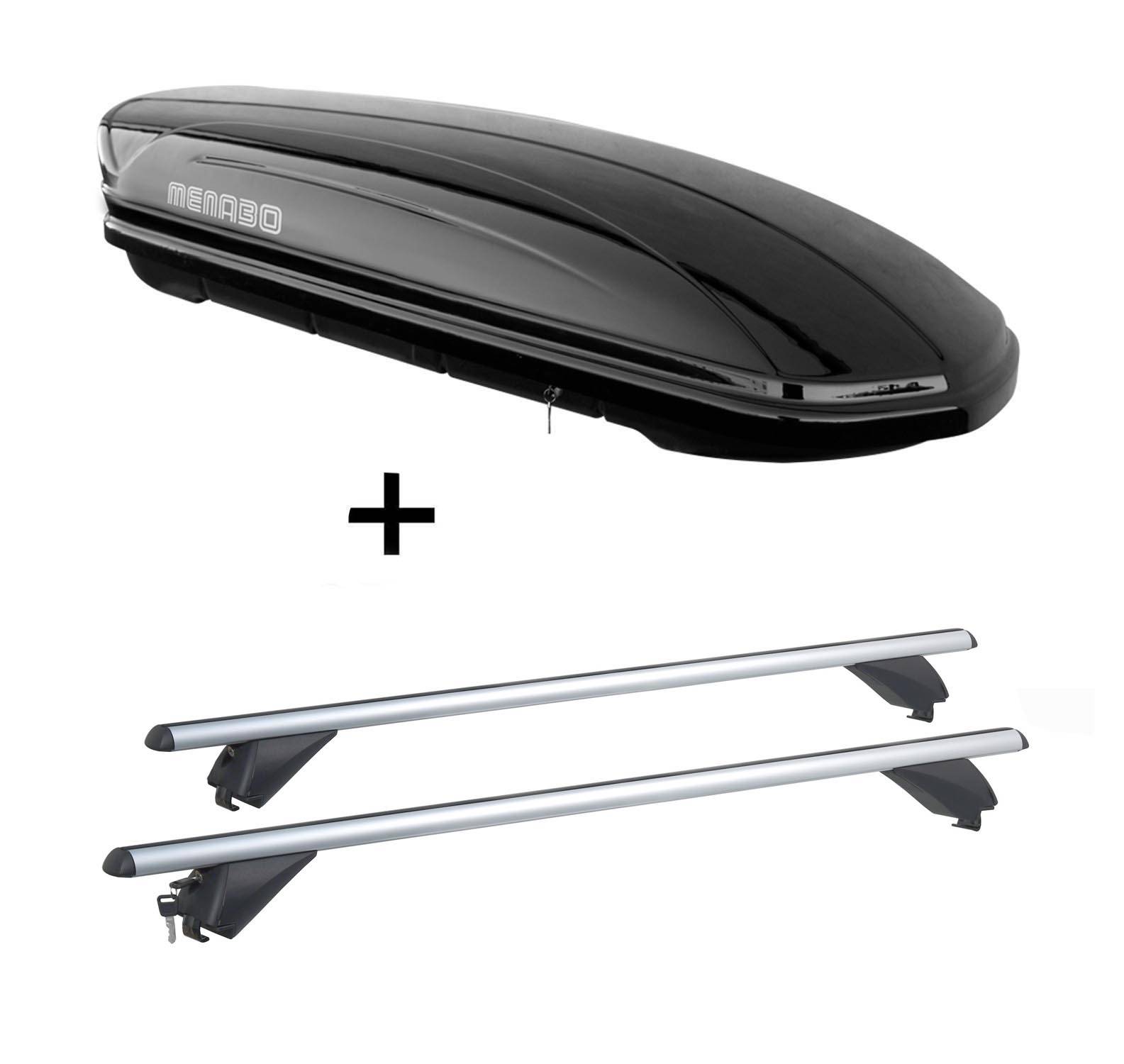 Dachbox MAA 400 Liter schwarz + Alu Dachträger RB003 kompatibel mit für VW Polo Cross (5Türer) ab 2014