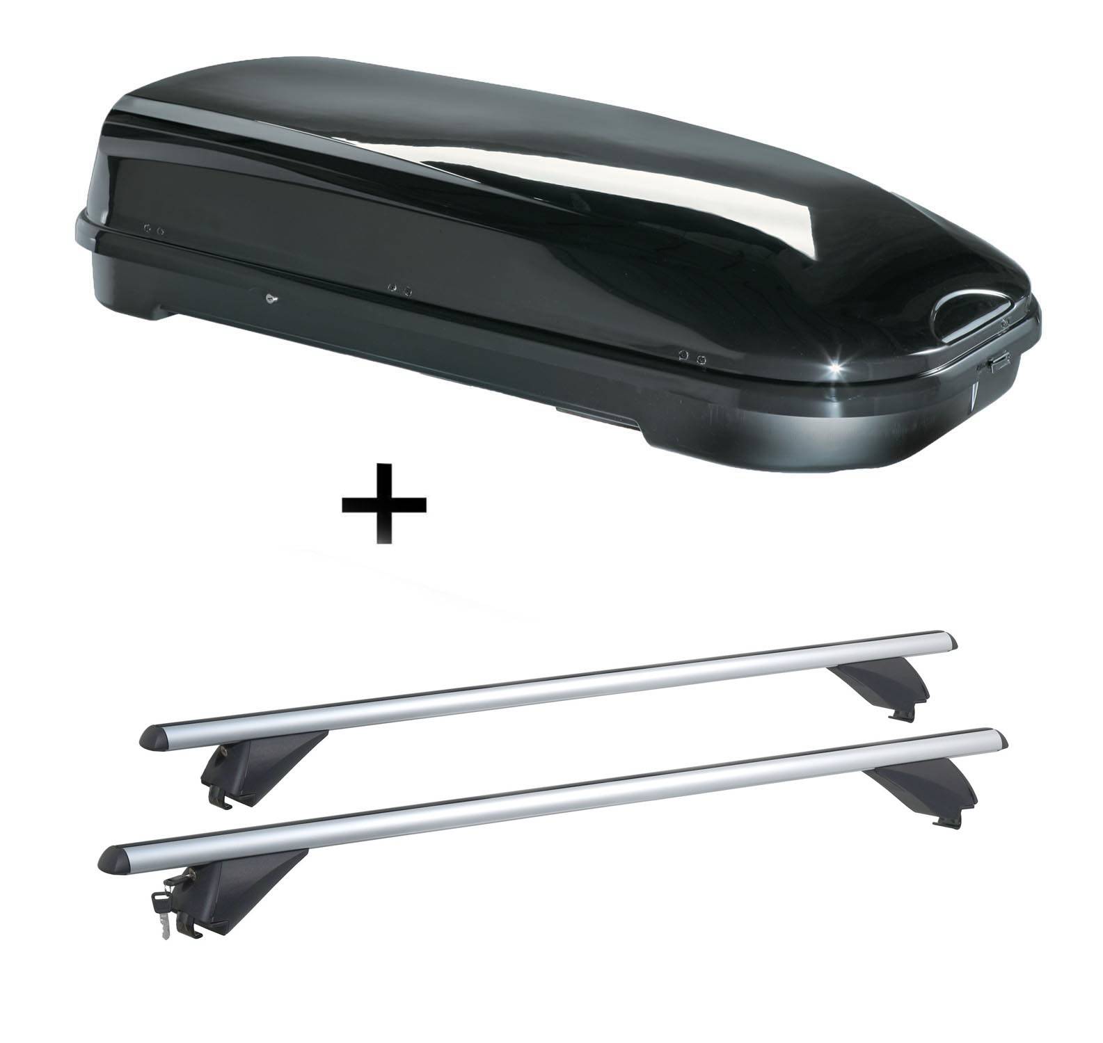 Dachbox VDPFL580 580Ltr schwarz glänzend + Alu Dachträger RB003 kompatibel mit für Seat Arona (5Türer) ab 2017