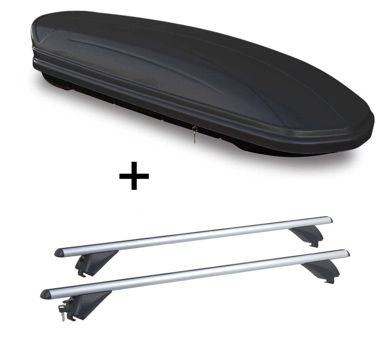 Dachbox VDPMAA460 460Ltr schwarz matt abschließbar + Alu Dachträger RB003 kompatibel mit für Audi A6 Kombi (C7) (5Türer) ab 2011