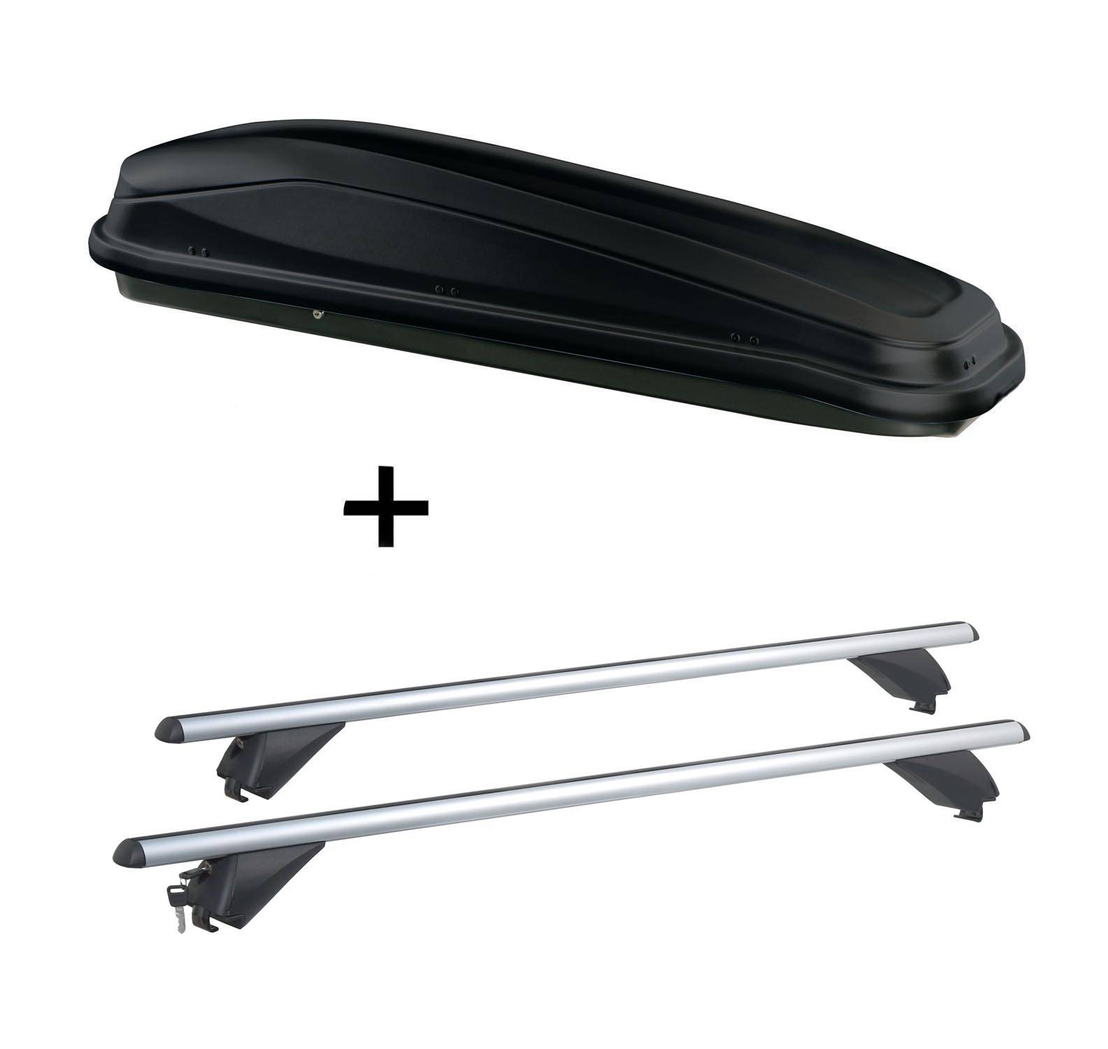 VDP Dachbox JUEASY300 300 Liter schwarz + Alu Dachträger RB003 kompatibel mit für Opel Insignia Kombi (5Türer) 2009-2017