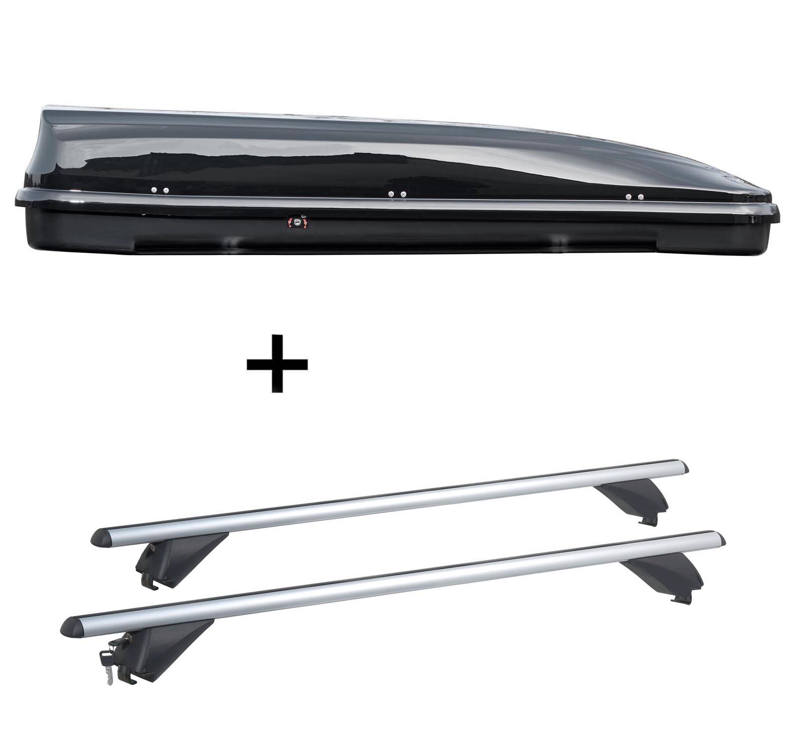 Dachbox VDPFL460 460Ltr schwarz glänzend + Alu Dachträger RB003 kompatibel mit für Mini Countryman (5Türer) ab 2017