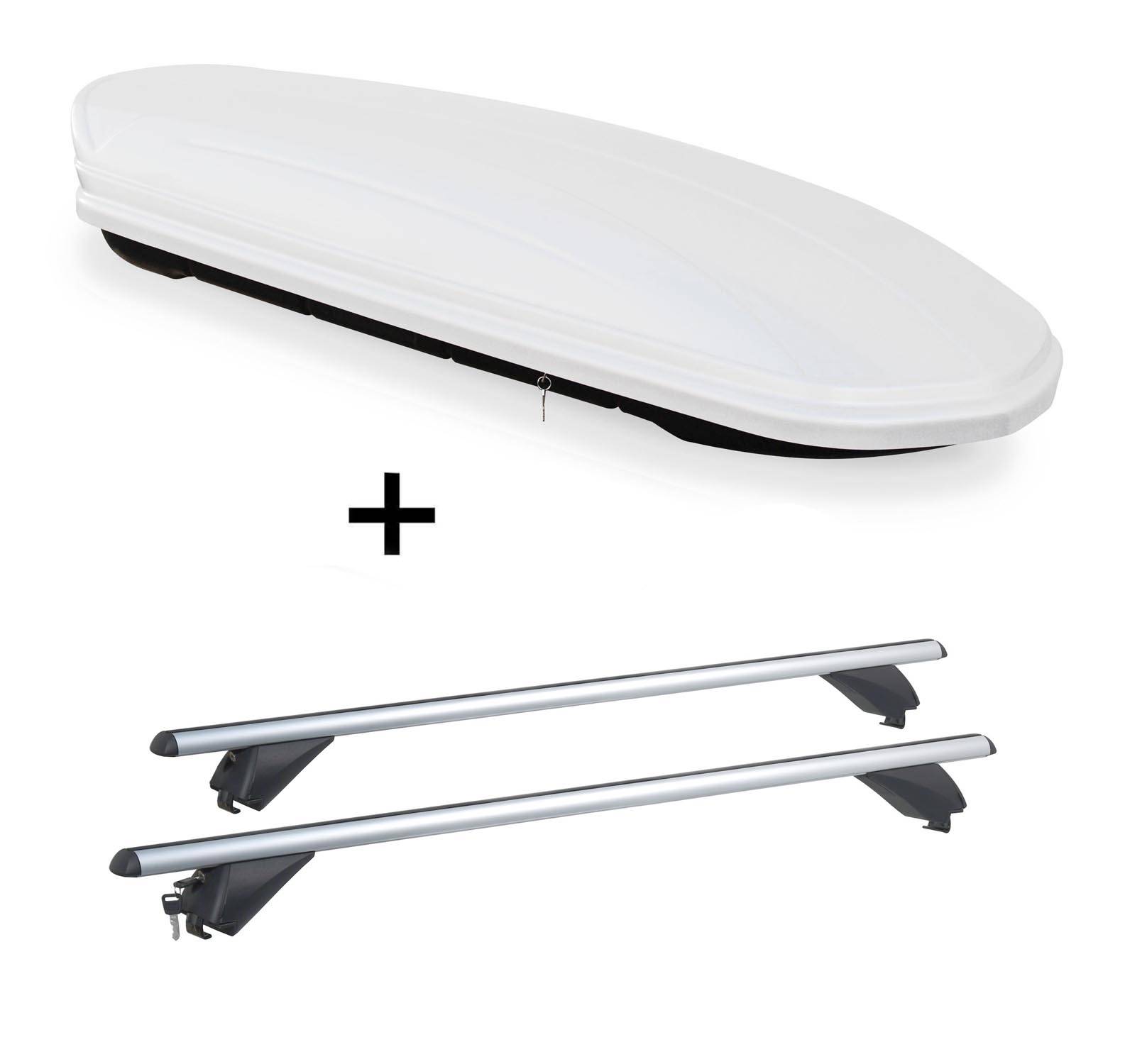 Dachbox VDPMAA460 460Ltr weiß abschließbar + Alu Dachträger RB003 kompatibel mit für Seat Ateca (5Türer) ab 2016