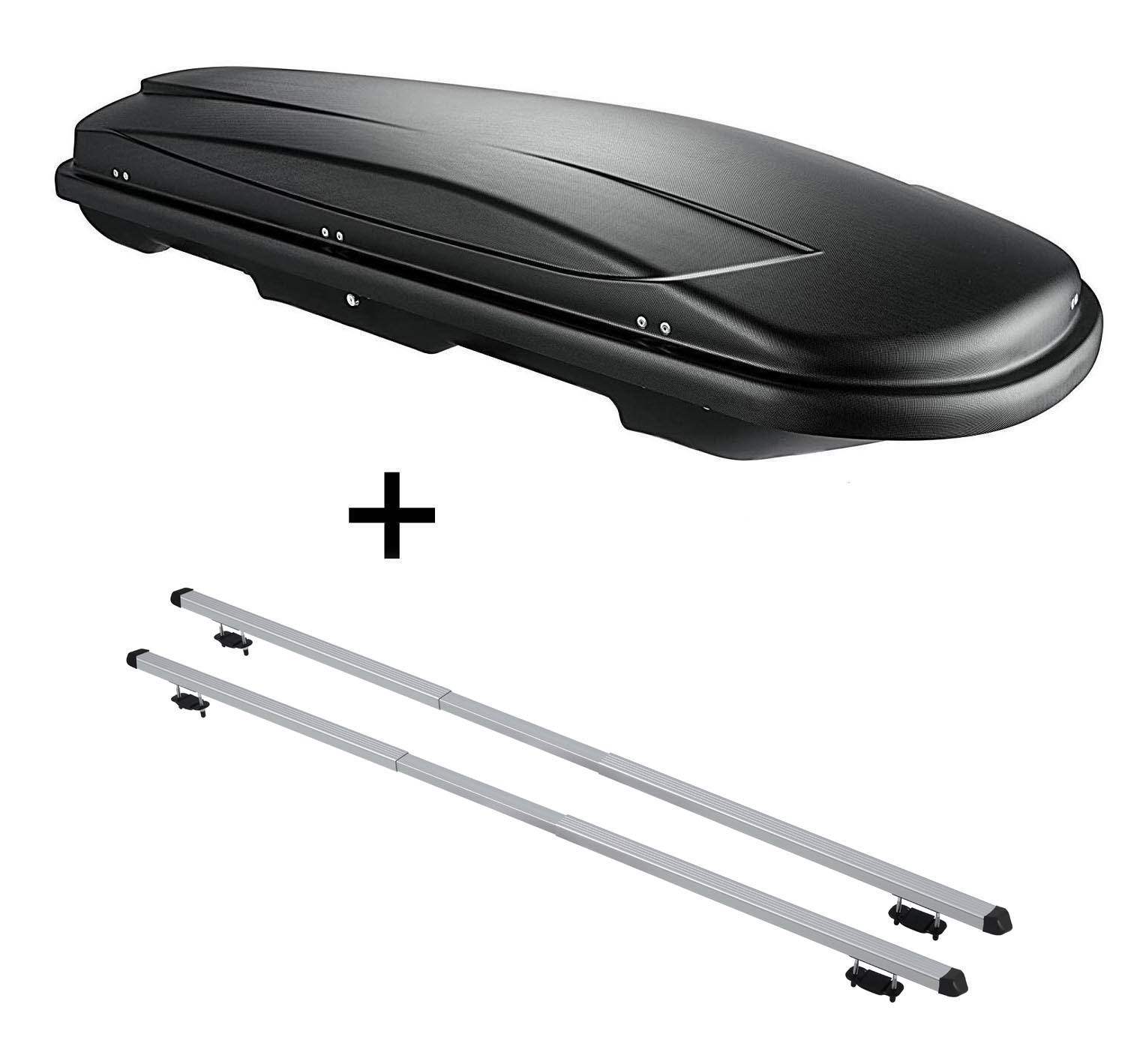 Dachbox VDPJUXT400 400Ltr schwarz abschließbar + Dachträger RAPID kompatibel mit für VW Touran II (5T) (5Türer) ab 15