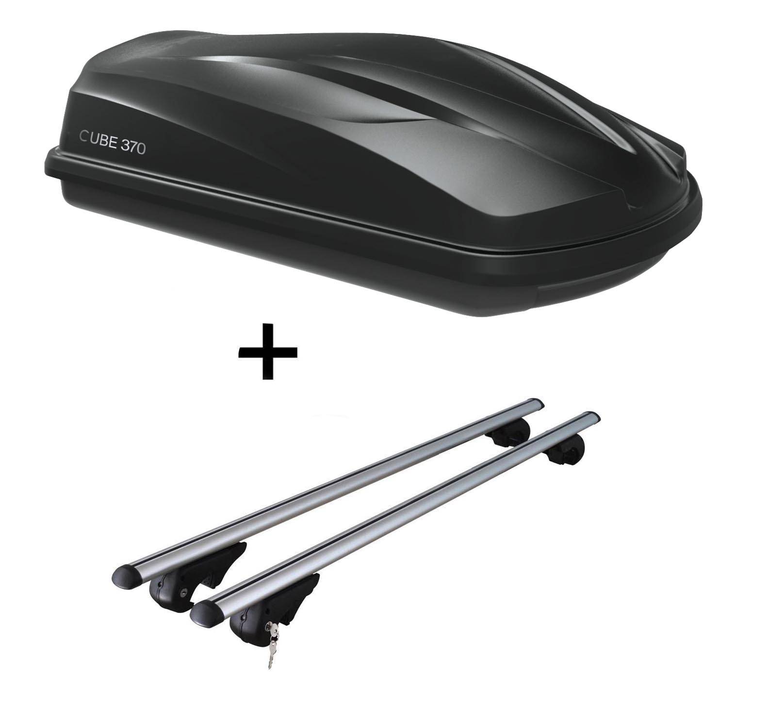 Dachbox/Gepäckbox CUBE370 + Relingträger Rio 135 kompatibel mit für Dacia Logan Kombi/MCV ab 04