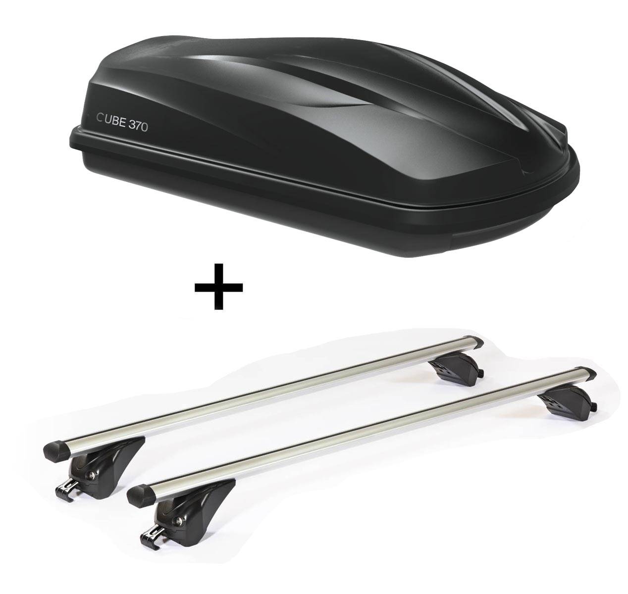 Dachbox/Gepäckbox CUBE370 + Dachträger/Relingträger KING1 112 cm kompatibel mit für Seat Ibiza IV Kombi (5 Türer) 10-17