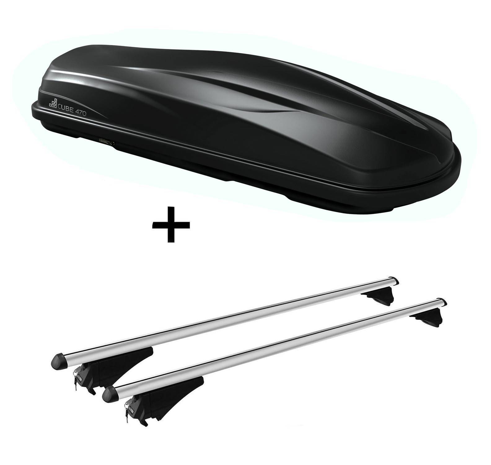 Dachbox/Gepäckbox CUBE470 + Relingträger Tiger XL kompatibel mit für Opel Zafira B 2008-2012