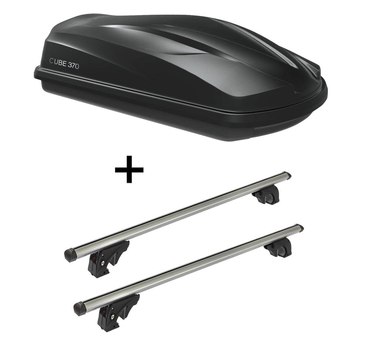 Dachbox/Gepäckbox CUBE370 + Dachträger/Relingträger VDPLION1 kompatibel mit Dr dr 2 (5 Türer) ab 10