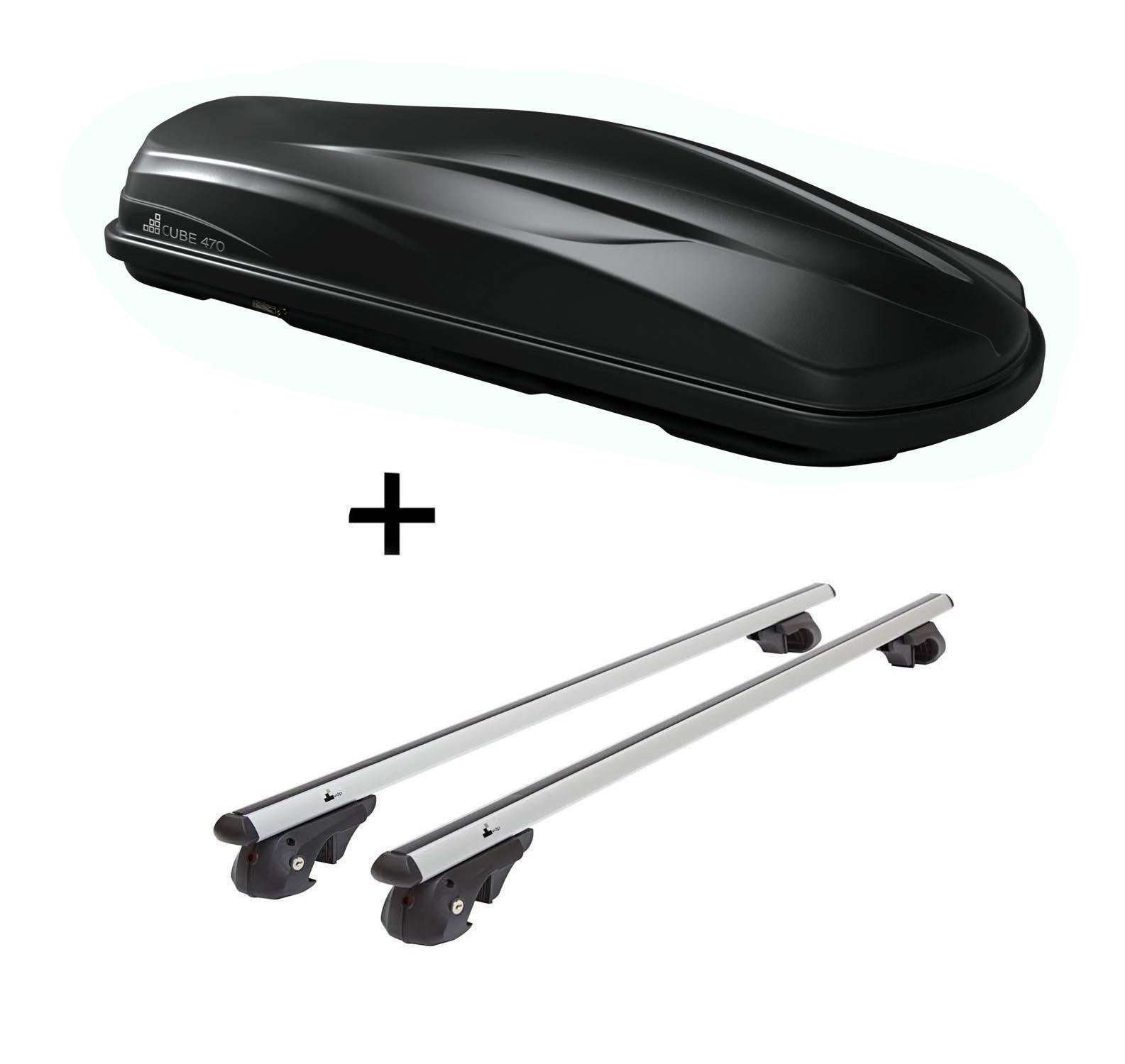 Dachbox/Gepäckbox CUBE470 + Dachträger VDP004 L kompatibel mit für Peugeot 207 Break SW WK 2007-2014