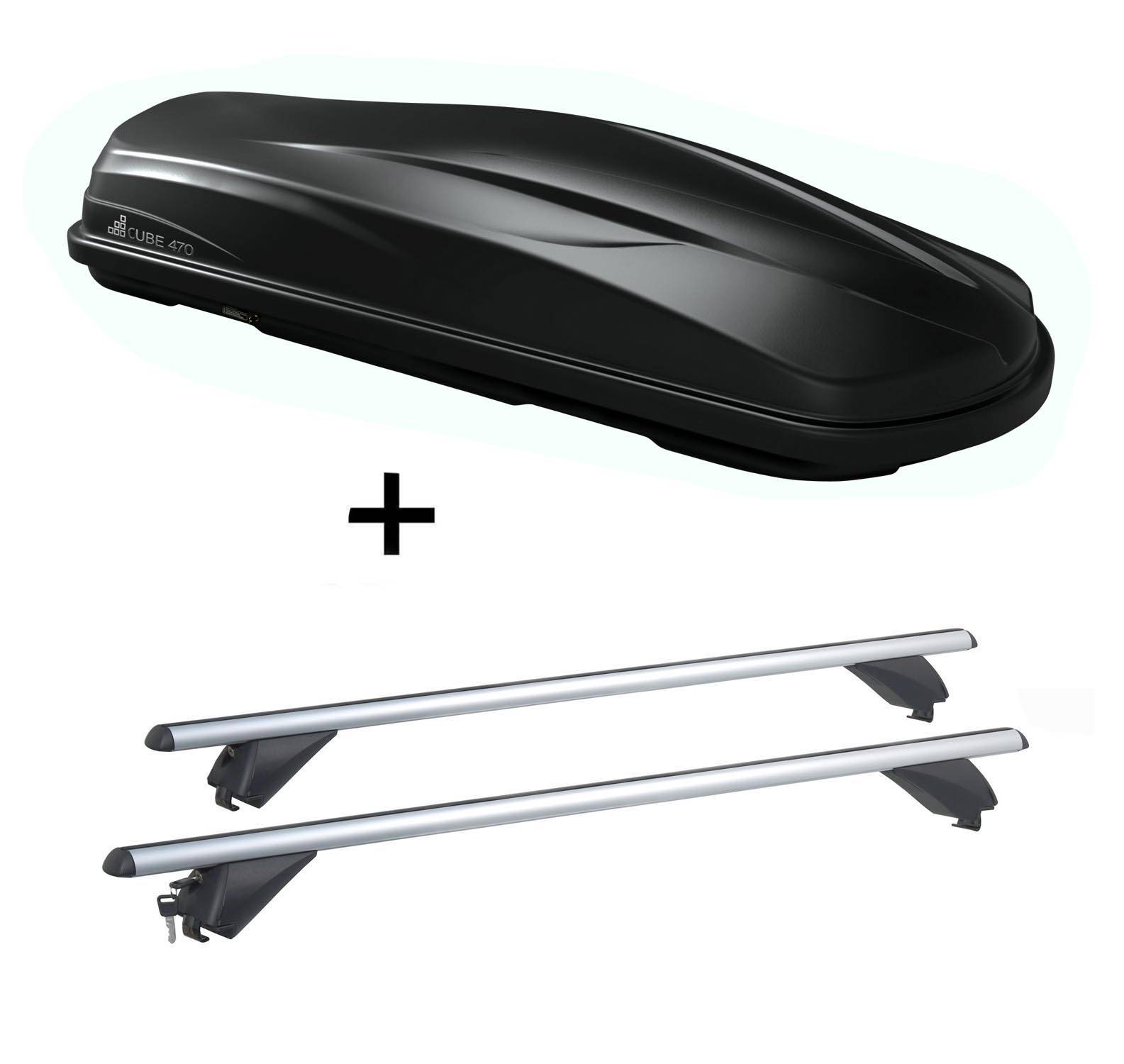 Dachbox/Gepäckbox CUBE470 + Alu Dachträger RB003 kompatibel mit für Skoda Superb SW (5Türer) ab 2015