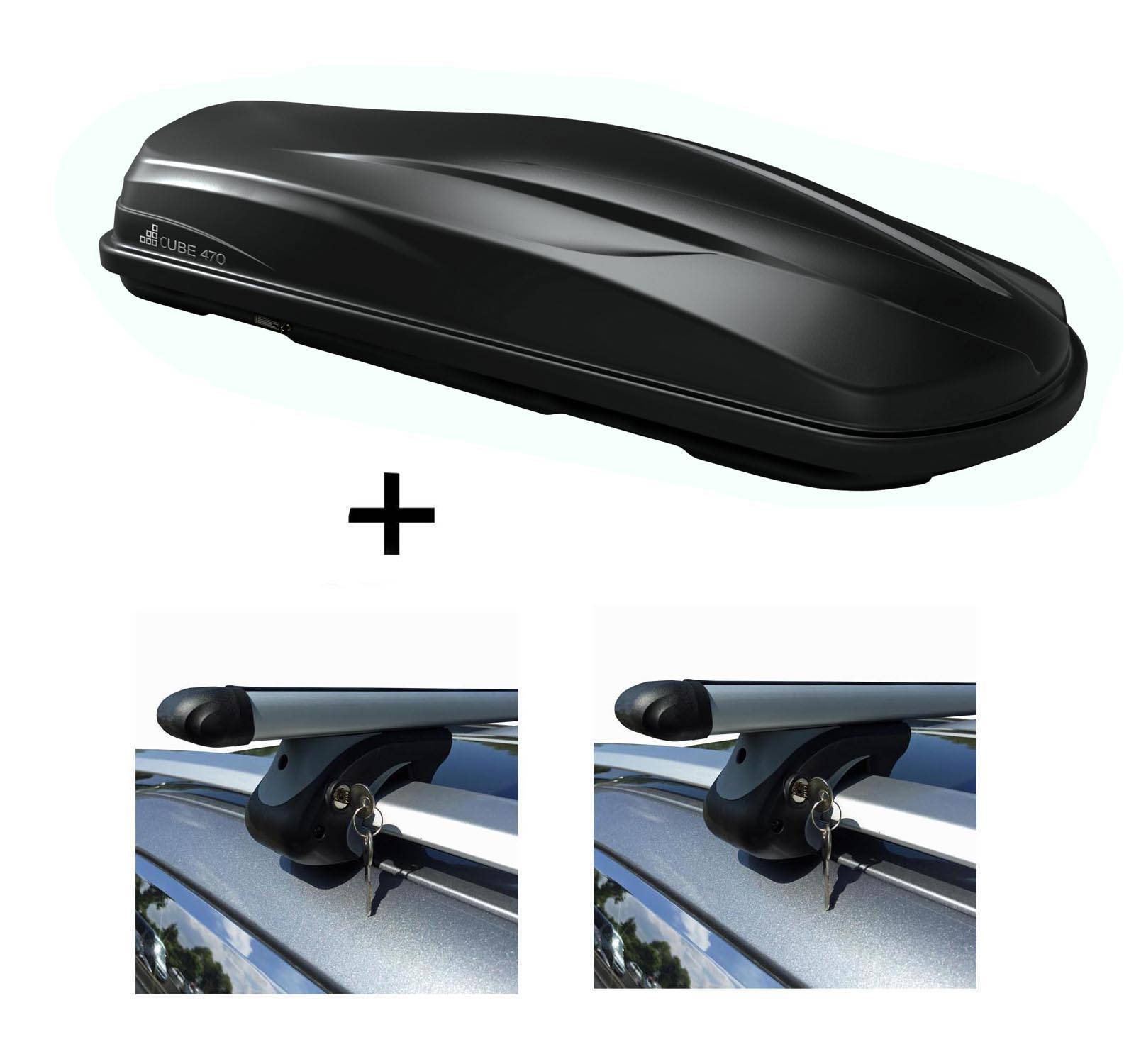 Dachbox/Gepäckbox CUBE470 + Relingträger VDP L120 kompatibel mit für Mercedes C-Klasse T-Modell S204 07-14