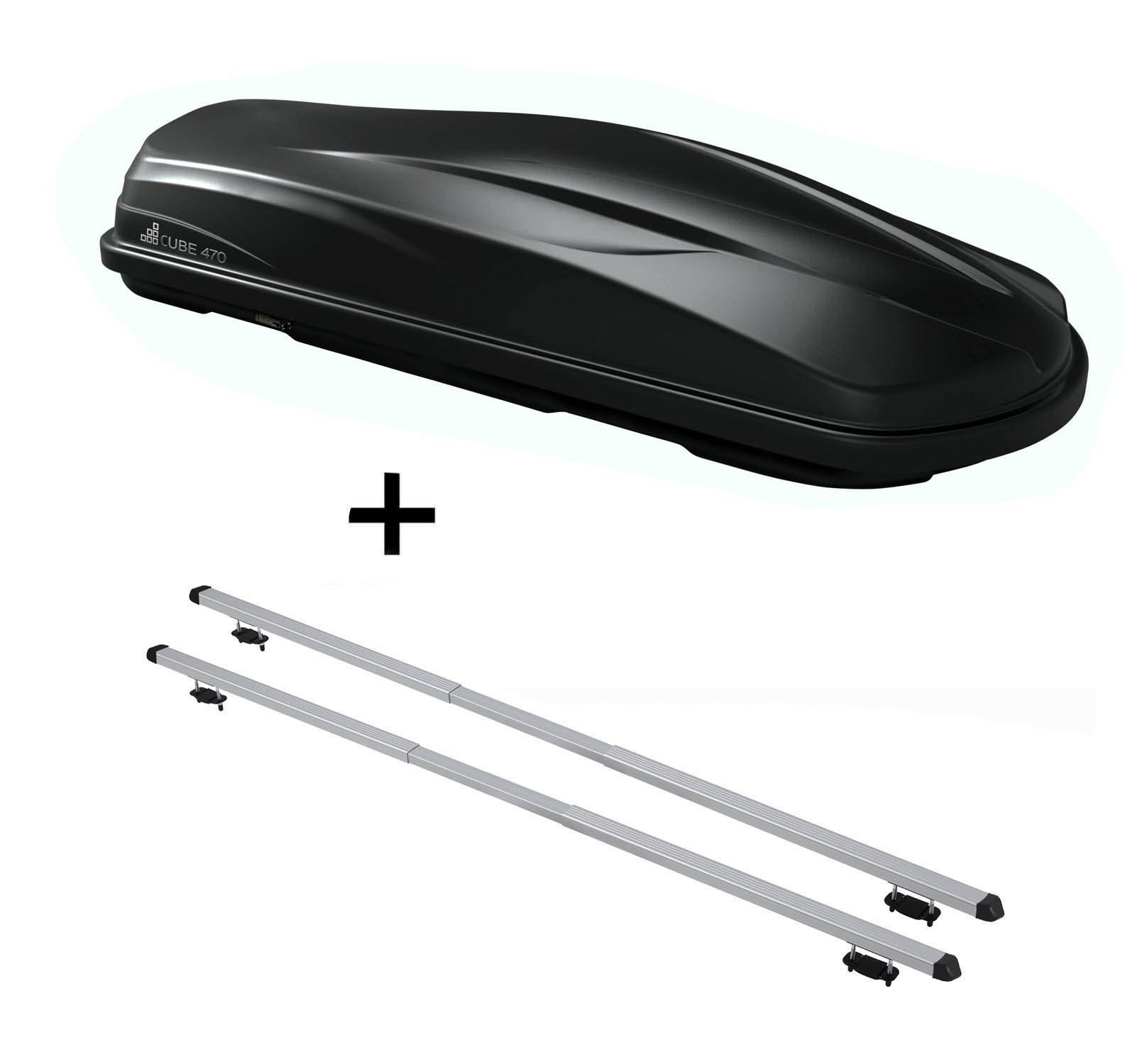 Dachbox/Gepäckbox CUBE470 + Dachträger RAPID kompatibel mit für Audi A4 (B7/8E/8H) Avant (5Türer) 04-07