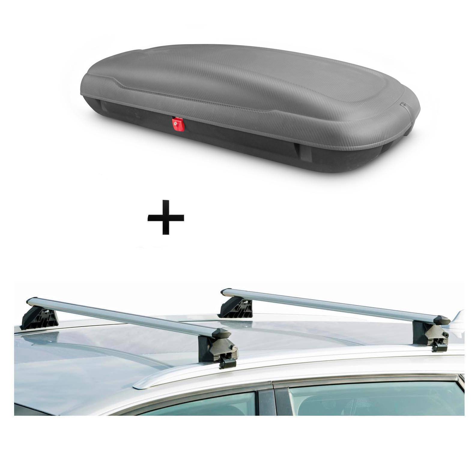 Dachbox VDP-BA400 + Relingträger CRV107A kompatibel mit für Audi Q7 (4L) 5 Türer 2006-2015