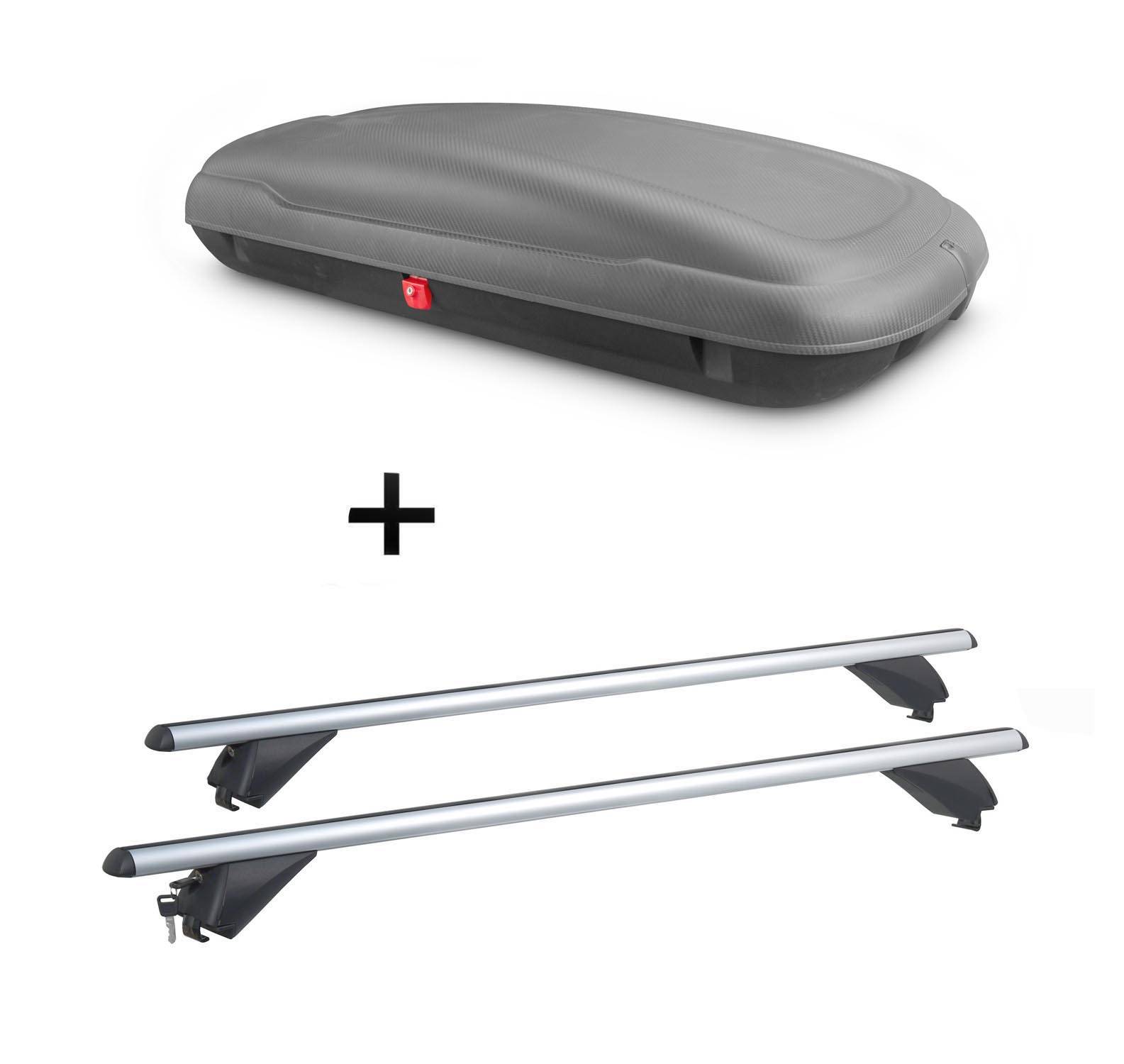 Dachbox VDP-BA400 + Alu Dachträger RB003 kompatibel mit für VW Tiguan (5Türer) 2007-2016