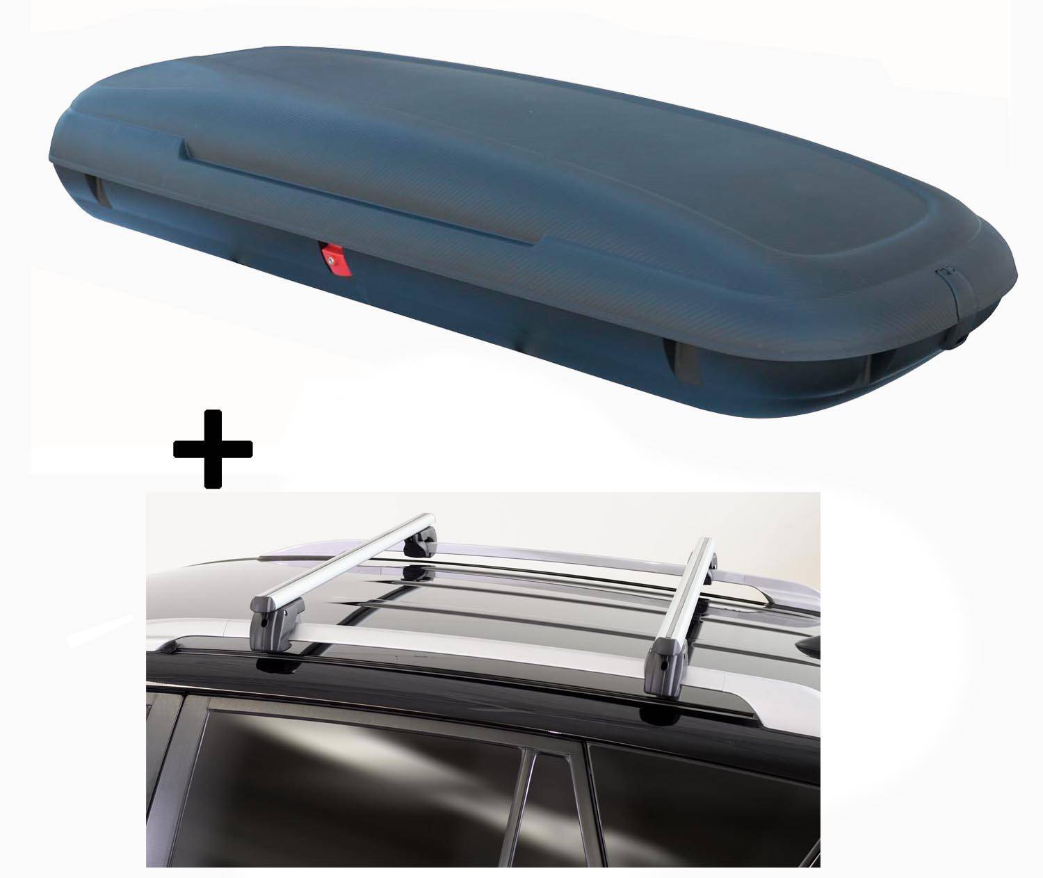 Dachbox VDPCA480 480 Liter carbonlook + Dachträger Sherman kompatibel mit für Volvo V70 00-07