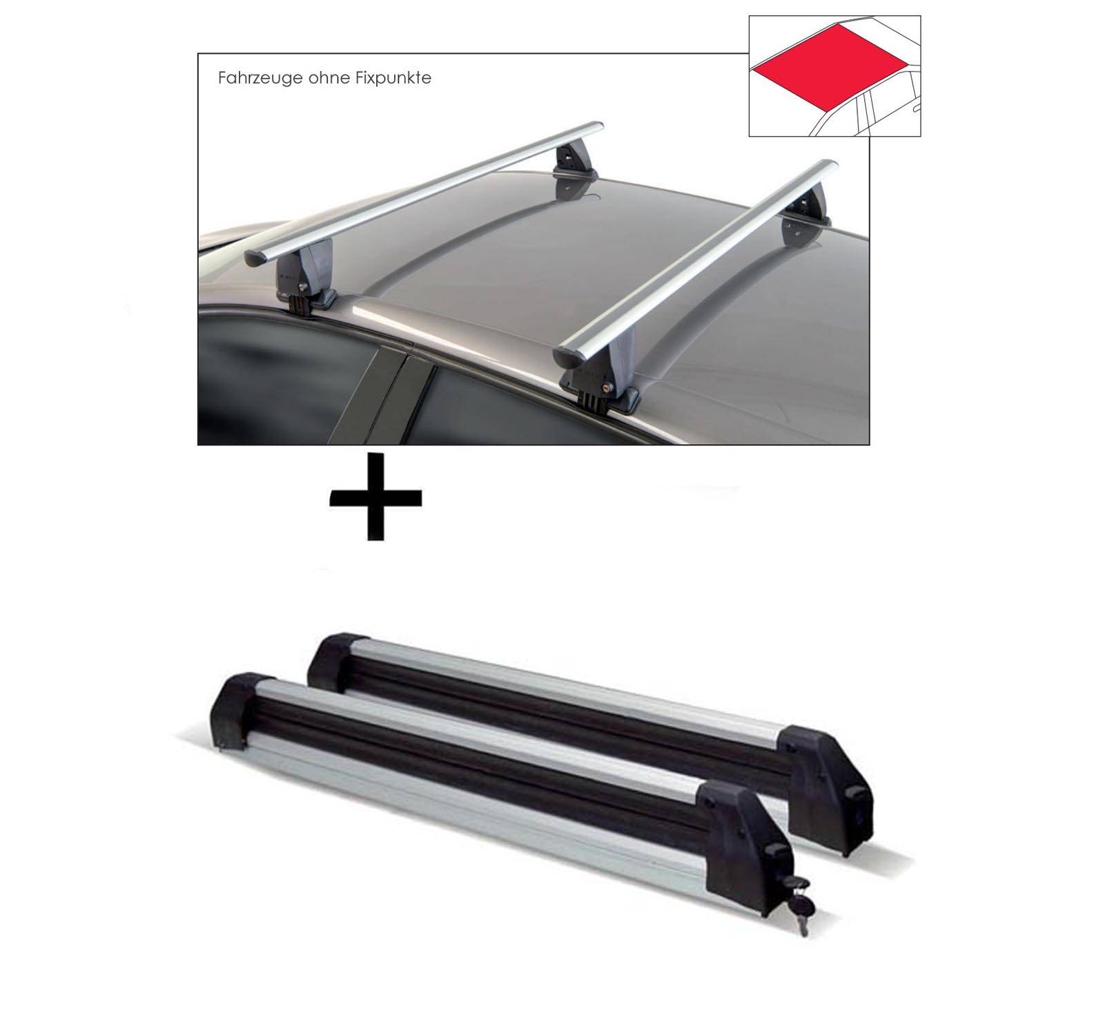 Skiträger Silver Ice ausziehbar + Dachträger VDP Delta kompatibel mit für Opel/Vauxhall Ampera (4 Türer) ab 2012