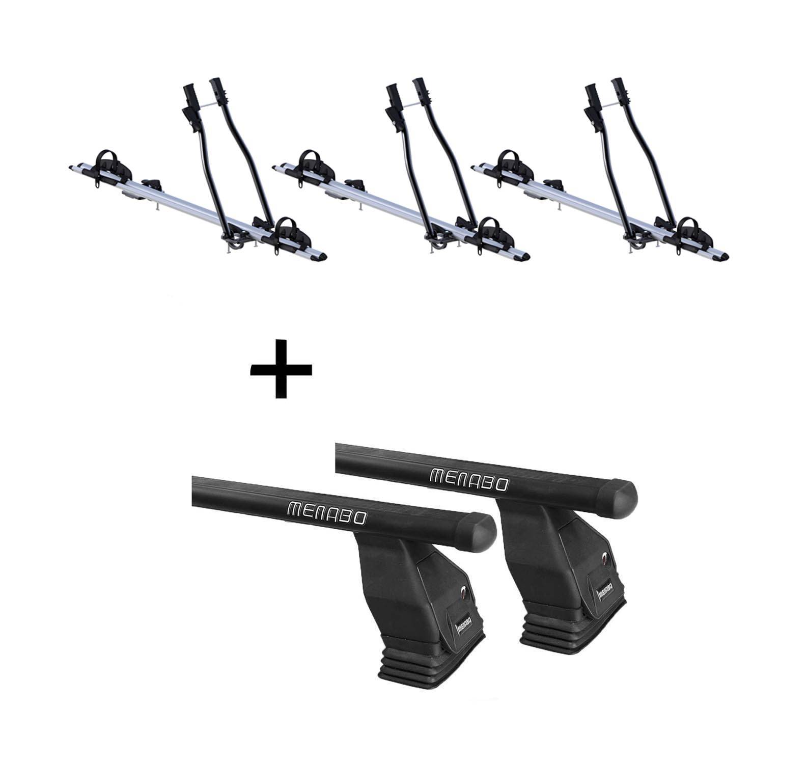 3x Fahrradträger SAGITTAR + Dachträger Menabo Tema Stahl kompatibel mit für Opel Astra H Sportourer 2004-2011